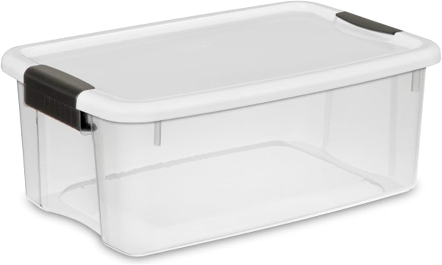 Sterilite 6-Pack Stackable Storage Bin with Lid, Clear Plastic Design, 30 Quart
