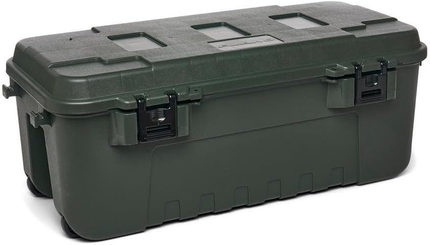 Plano Sportsman Trunk with Wheels, Black, 108-Quart, Lockable Storage Box, Rolling Sportsman Trunk, Hunting Gear and Ammunition Bin, Heavy-Duty Containers for Camping, Large