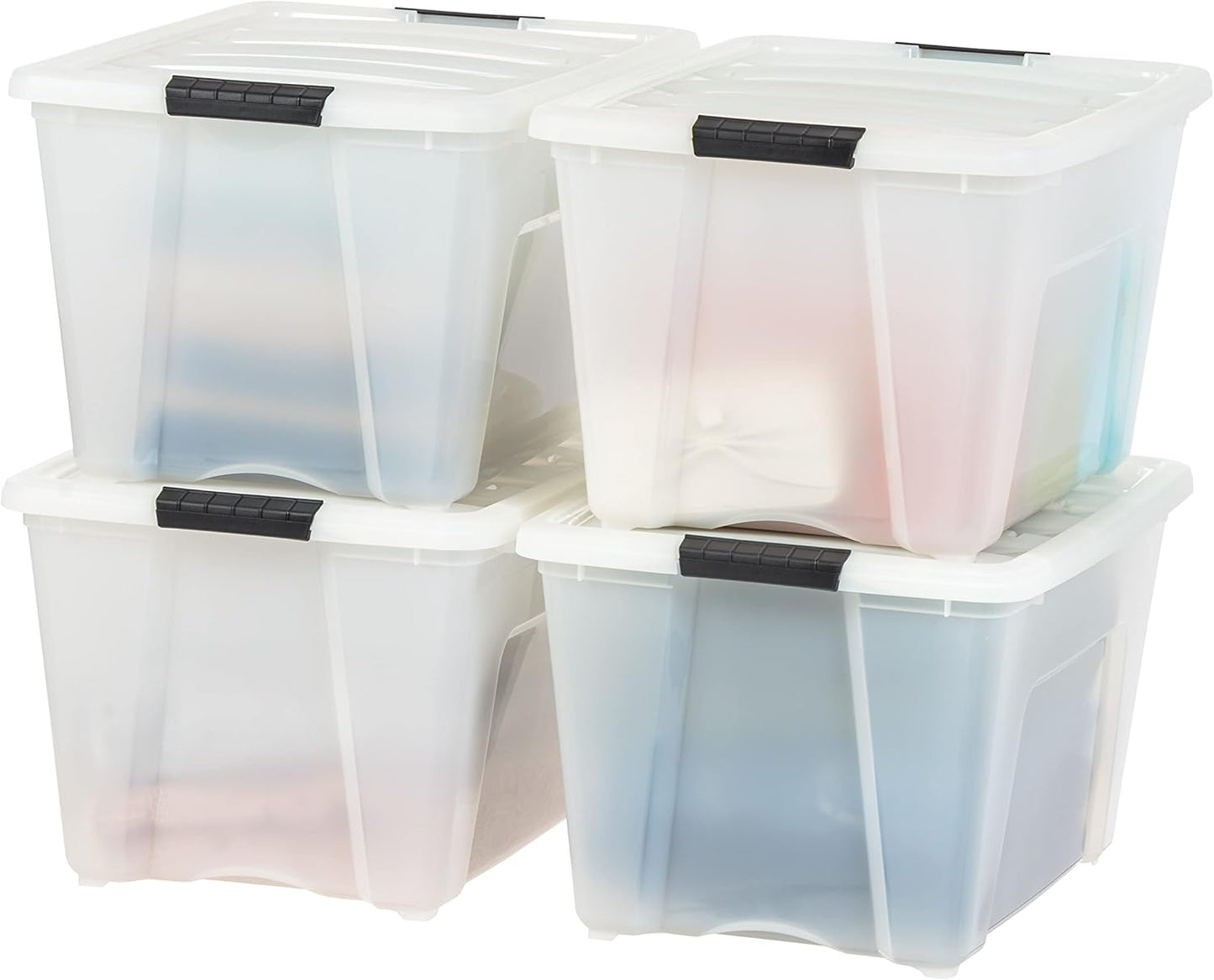 IRIS USA 13 Qt Stackable Plastic Storage Bins with Lids, 6 Pack - BPA-Free, Made in USA - Discreet Organizing Solution, Latches, Durable Nestable Containers, Secure Pull Handle - Pearl