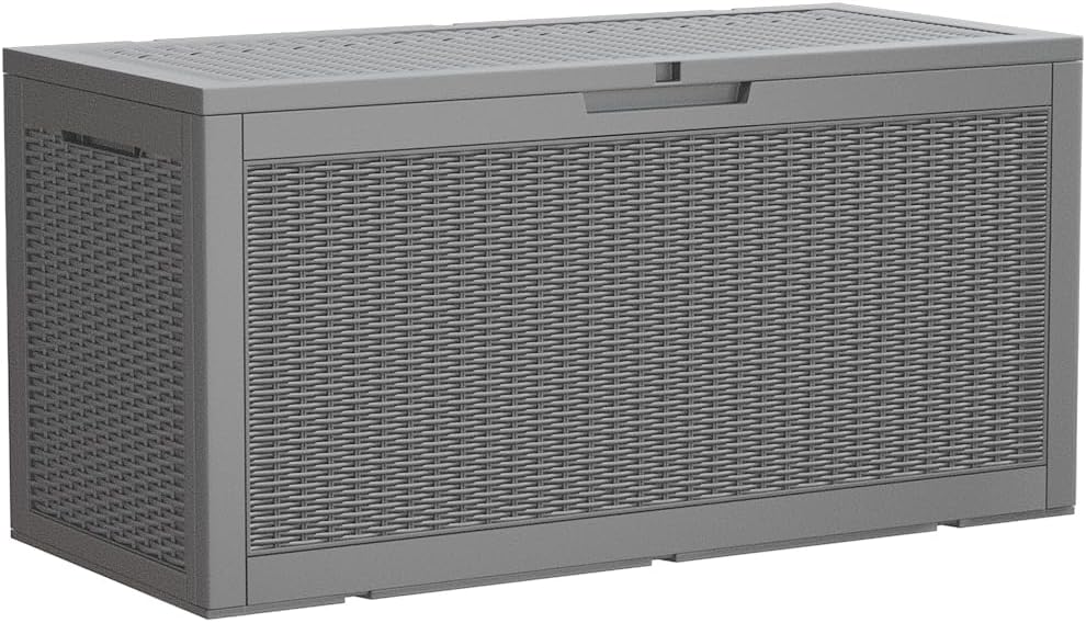 Devoko 100 Gallon Waterproof Large Resin Deck Box Indoor Outdoor Lockable Storage Container for Patio Furniture Cushions Garden Tools (100 Gallon, Black)