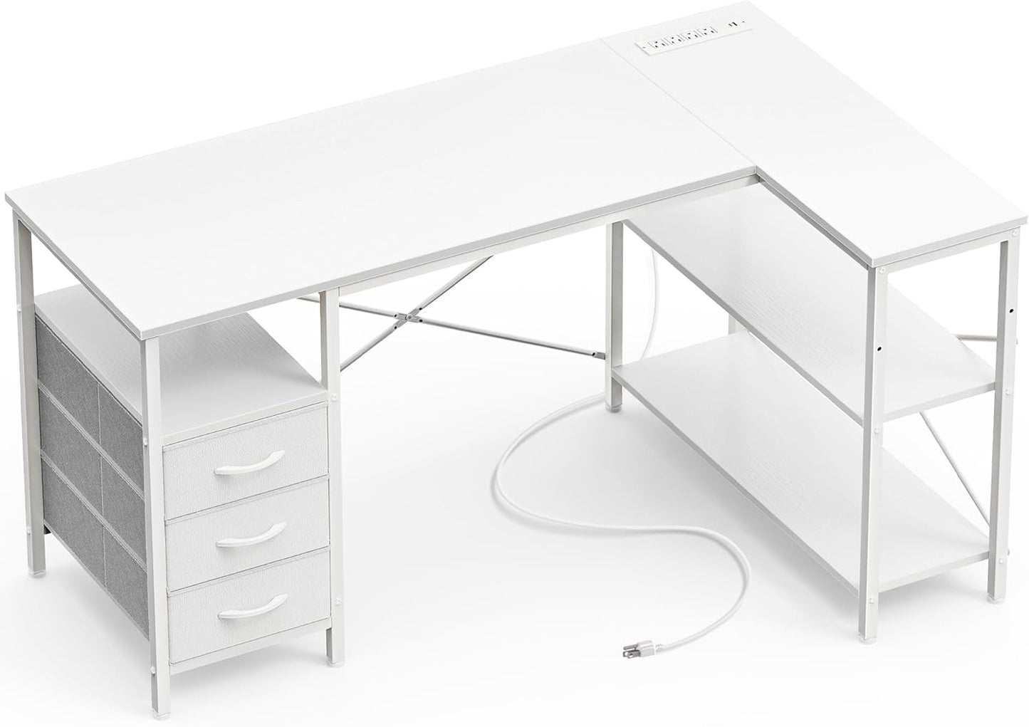 Huuger L Shaped Office Desk with Power Outlets, 47 Inch Computer Desk with 3 Drawers, Shelves, for Gaming, Corner Work, Home Office, Study, Rustic Brown