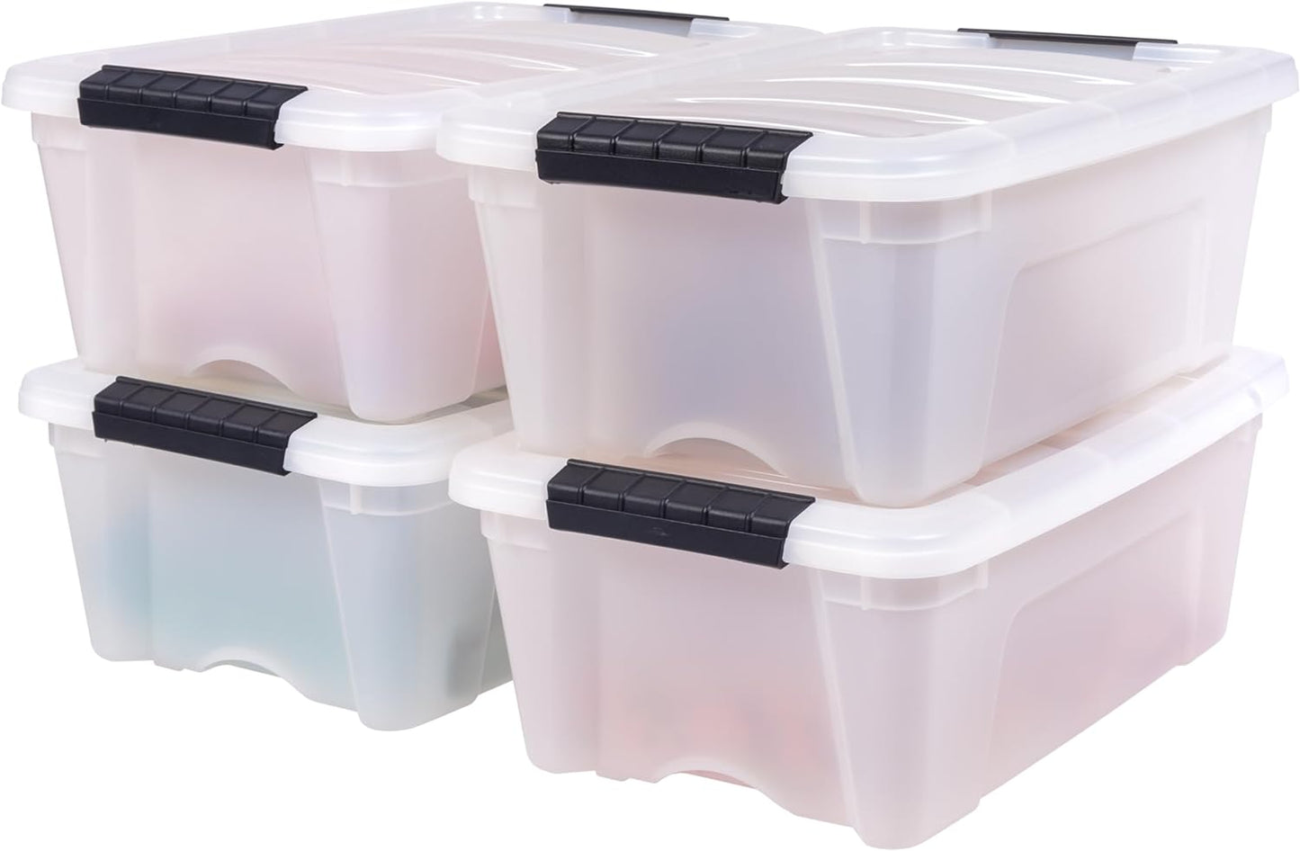 IRIS USA 13 Qt Stackable Plastic Storage Bins with Lids, 6 Pack - BPA-Free, Made in USA - Discreet Organizing Solution, Latches, Durable Nestable Containers, Secure Pull Handle - Pearl