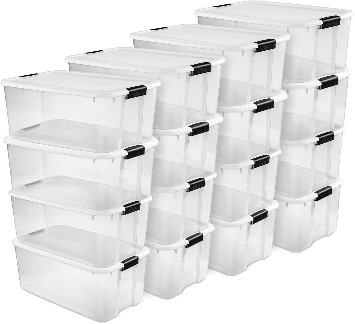 Sterilite 6-Pack Stackable Storage Bin with Lid, Clear Plastic Design, 30 Quart