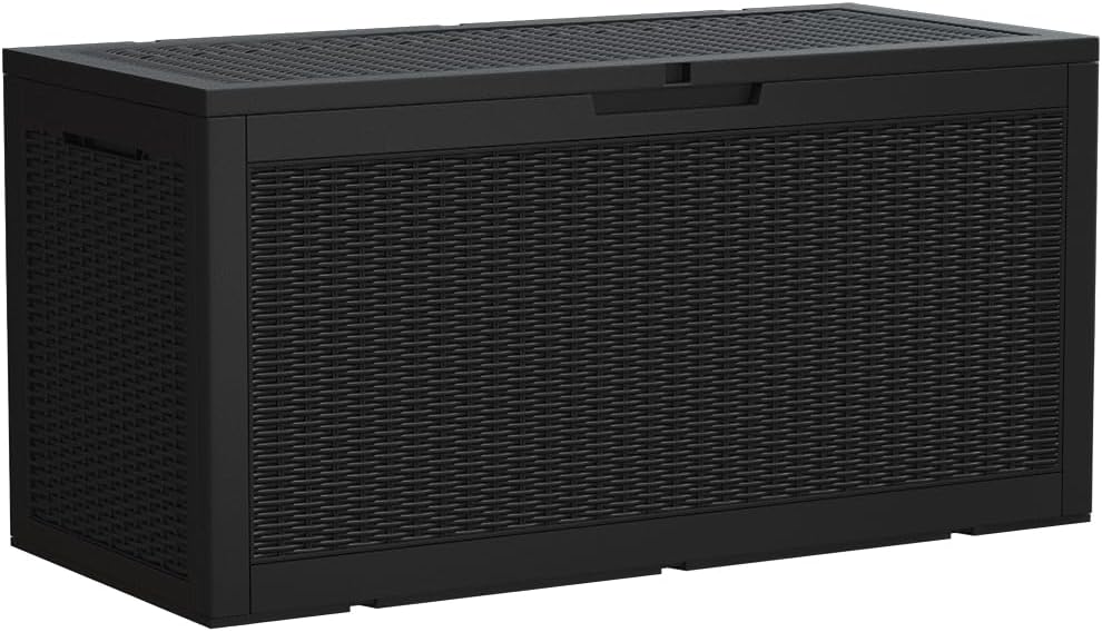Devoko 100 Gallon Waterproof Large Resin Deck Box Indoor Outdoor Lockable Storage Container for Patio Furniture Cushions Garden Tools (100 Gallon, Black)