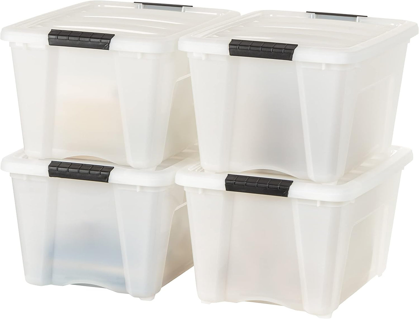 IRIS USA 13 Qt Stackable Plastic Storage Bins with Lids, 6 Pack - BPA-Free, Made in USA - Discreet Organizing Solution, Latches, Durable Nestable Containers, Secure Pull Handle - Pearl