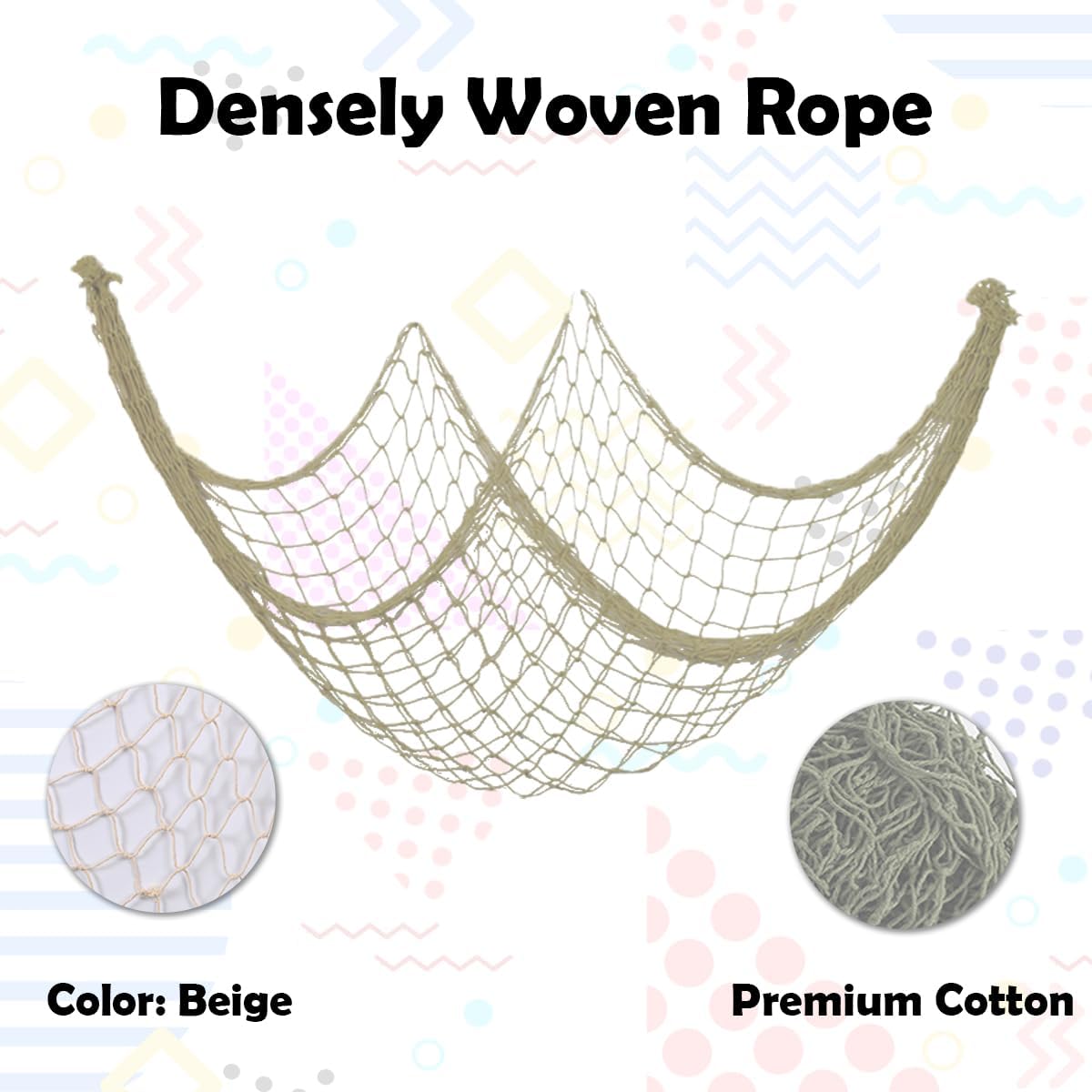 10 Pieces Natural Fish Net Ocean Themed Wall Hangings Party Decor Decoration Fish Net Decorative Party Supplies Natural Cotton Fishnet Accessory for Sea Party (Beige)