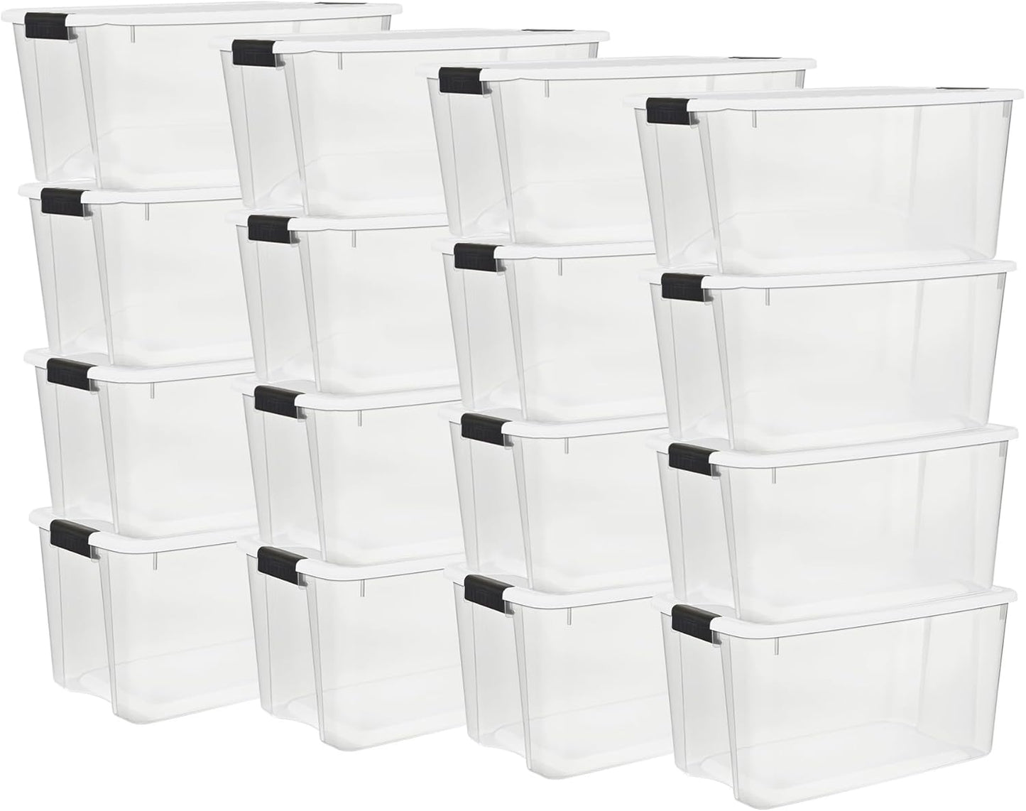 Sterilite 6-Pack Stackable Storage Bin with Lid, Clear Plastic Design, 30 Quart
