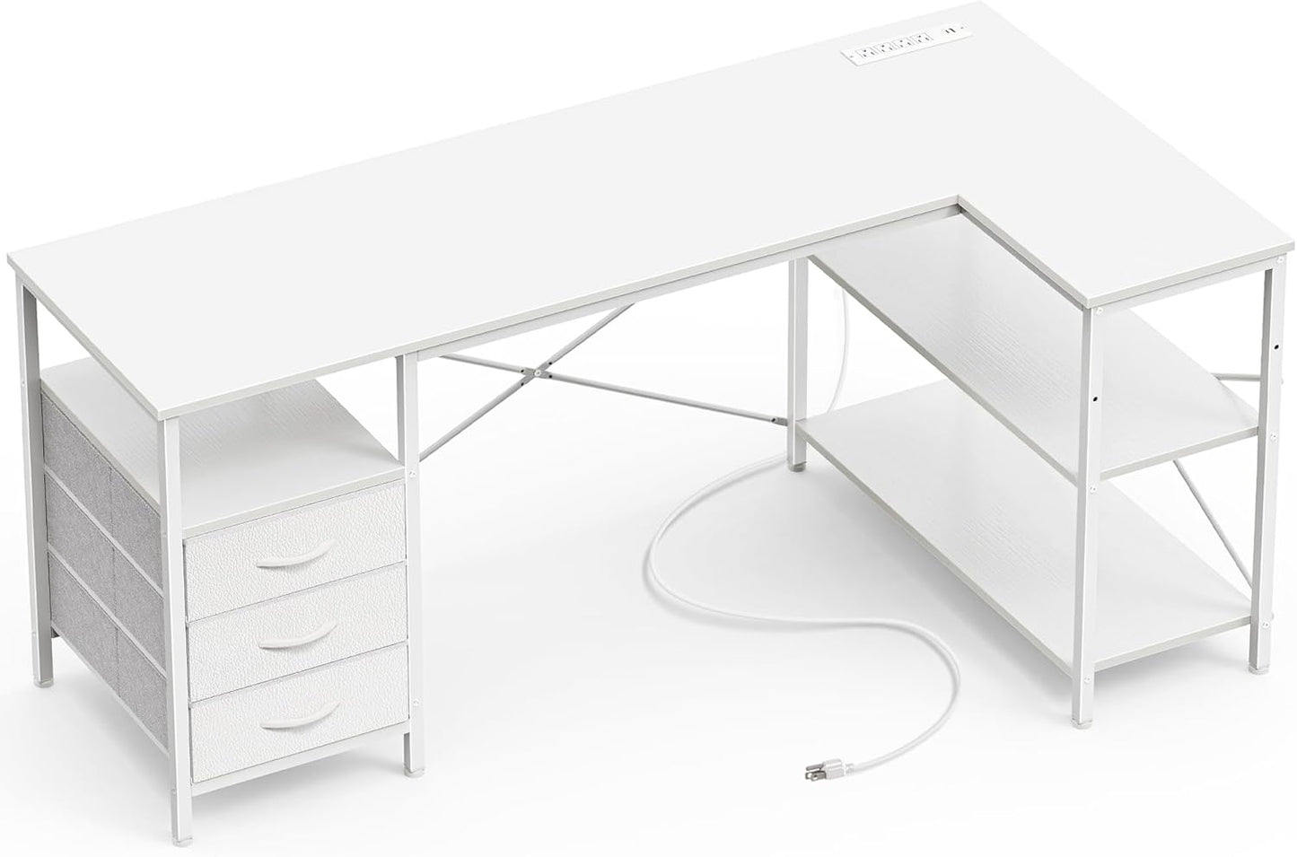 Huuger L Shaped Office Desk with Power Outlets, 47 Inch Computer Desk with 3 Drawers, Shelves, for Gaming, Corner Work, Home Office, Study, Rustic Brown