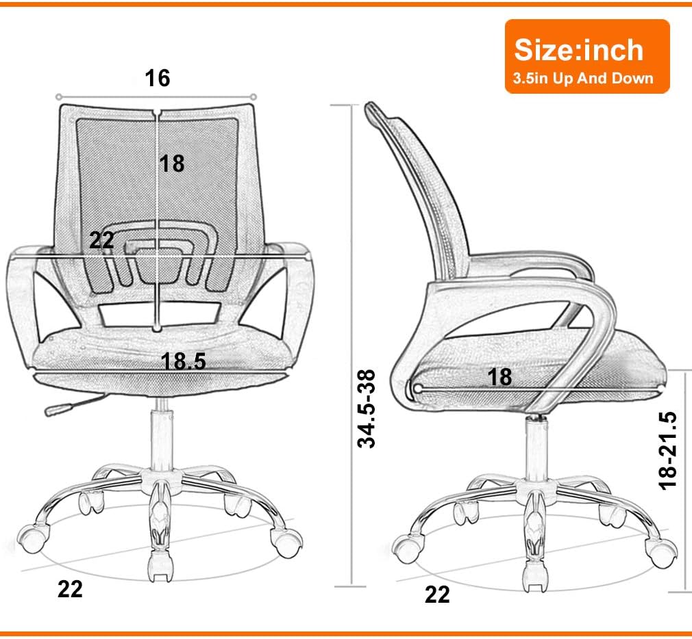Ergonomic Office Chair Home Desk Chair Task Mesh Computer Chair Gaming with Back Lumbar Support Armrest Modern Swivel Modern Adjustable Rolling Executive Mesh Chair for Women Men (Black)