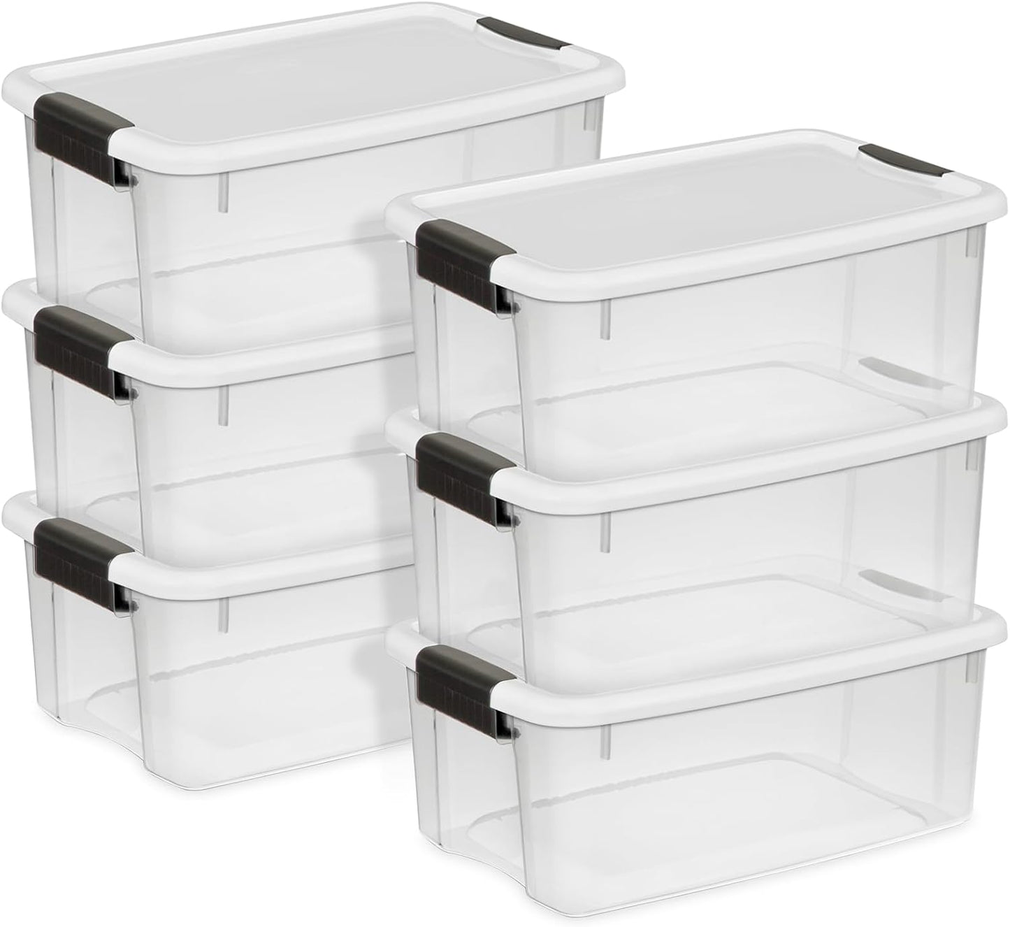 Sterilite 6-Pack Stackable Storage Bin with Lid, Clear Plastic Design, 30 Quart