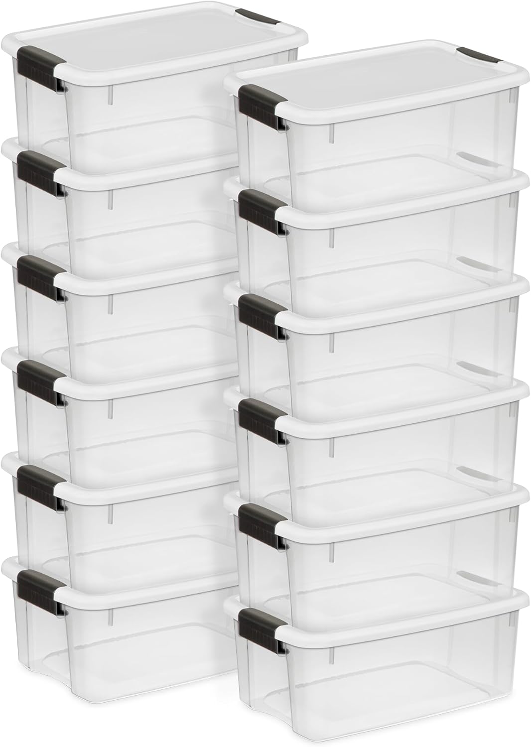 Sterilite 6-Pack Stackable Storage Bin with Lid, Clear Plastic Design, 30 Quart