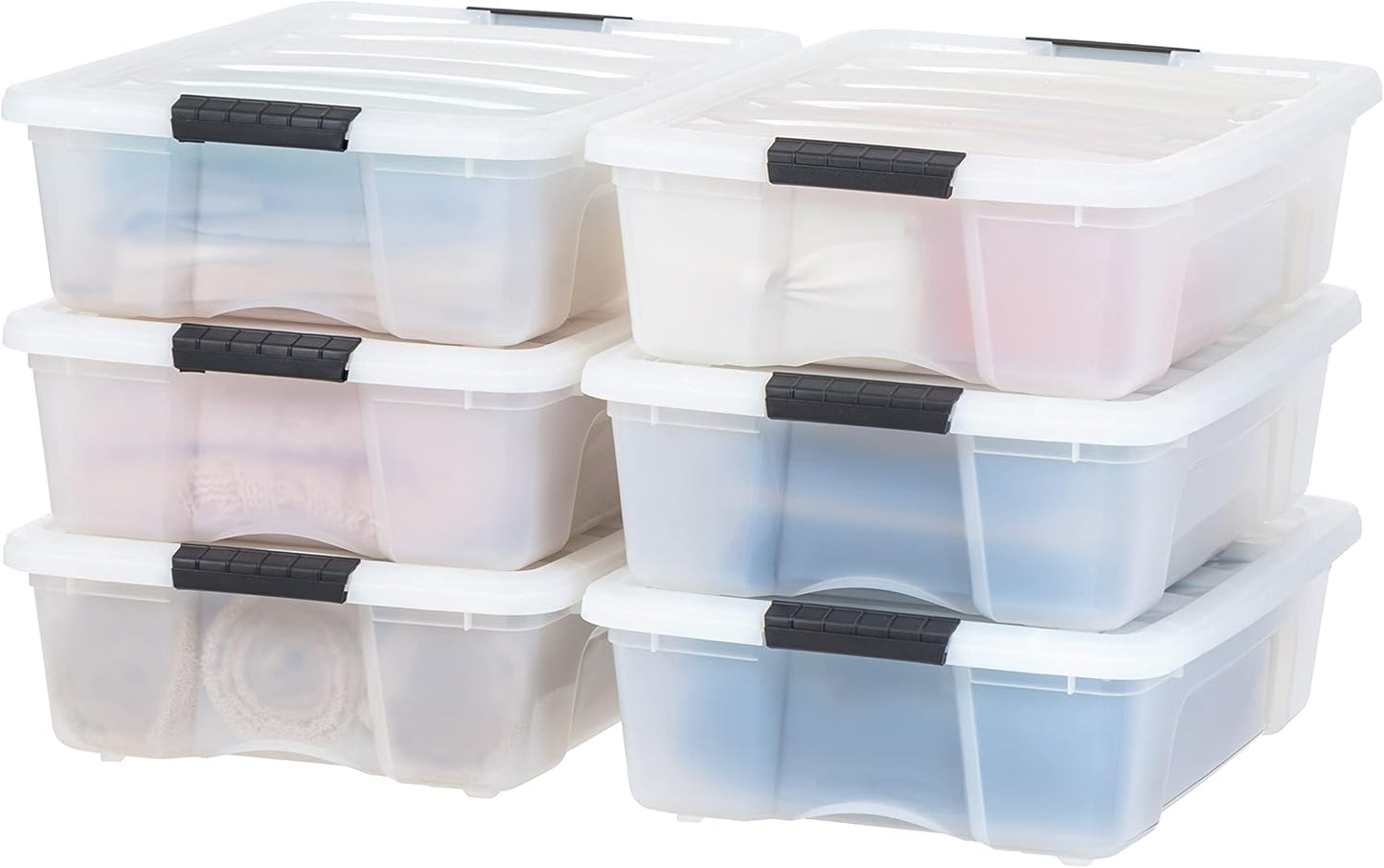 IRIS USA 72 Qt Stackable Plastic Storage Bins with Lids, 4 Pack - BPA-Free, Made in USA - See-Through Organizing Solution, Latches, Durable Nestable Containers, Secure Pull Handle - Clear