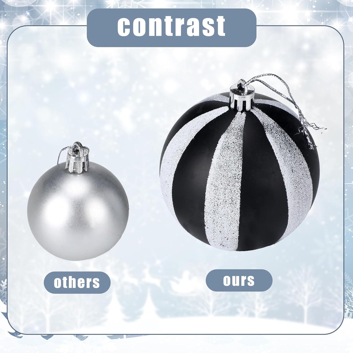 Riceshoot 24 Pcs Christmas Black and White Ball Ornaments Xmas Plastic Stripe Dot Hanging Ball for Christmas Tree Party Decoration Supplies(3.15 Inch)