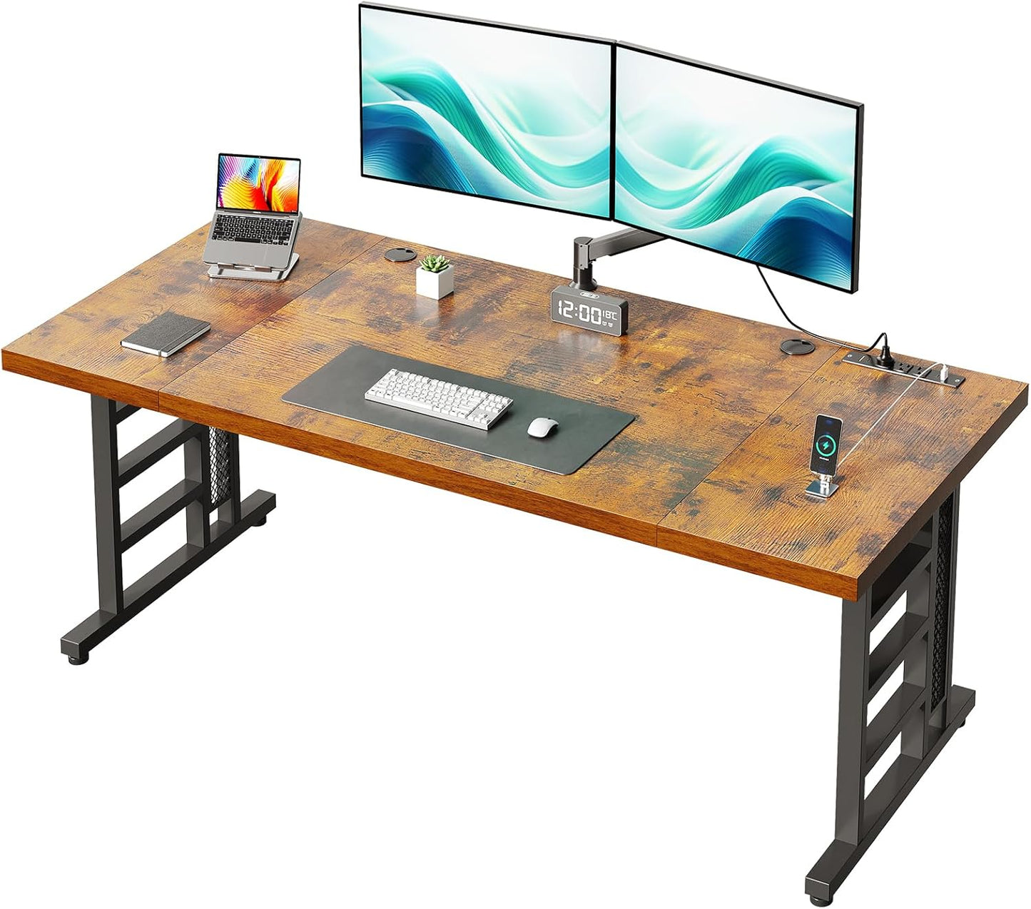 Coleshome 71 Inch Executive Desk with USB Ports, Computer Office Desk, Large Mordern Writing Table, Workstation Business Furniture for Home Office, Black