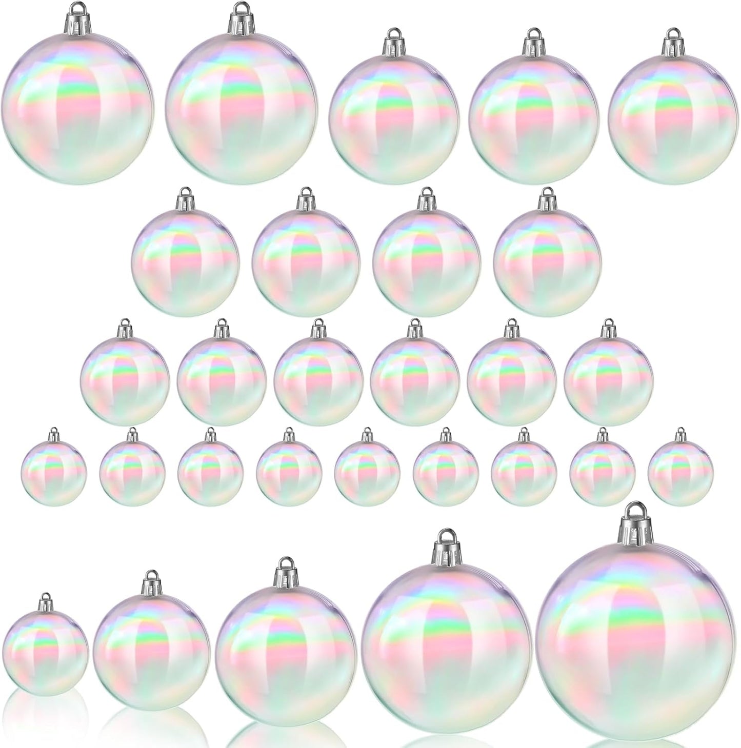 Shappy 50 Pcs Christmas Iridescent Ornaments Halloween, Transparent DIY Shatterproof Hanging Rainbow Ball Christmas Ornament 5 Different Sizes for Party, Wedding, Home Decor (Clear)