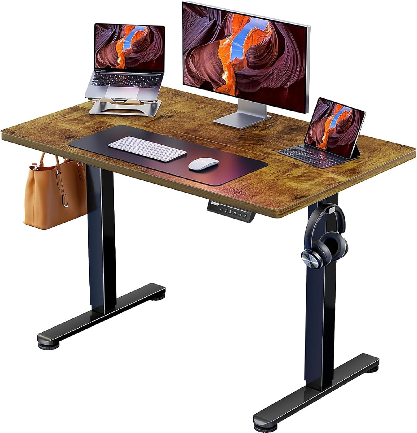 ErGear Height Adjustable Electric Standing Desk, 47.2 x 23.6 Inches Sit Stand up Desk, Memory Computer Home Office Desk with Two-Piece Desktop (Black)