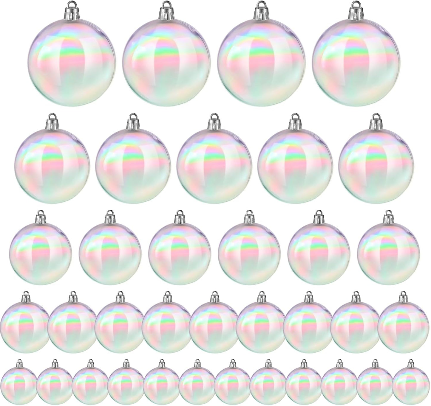 Shappy 50 Pcs Christmas Iridescent Ornaments Halloween, Transparent DIY Shatterproof Hanging Rainbow Ball Christmas Ornament 5 Different Sizes for Party, Wedding, Home Decor (Clear)