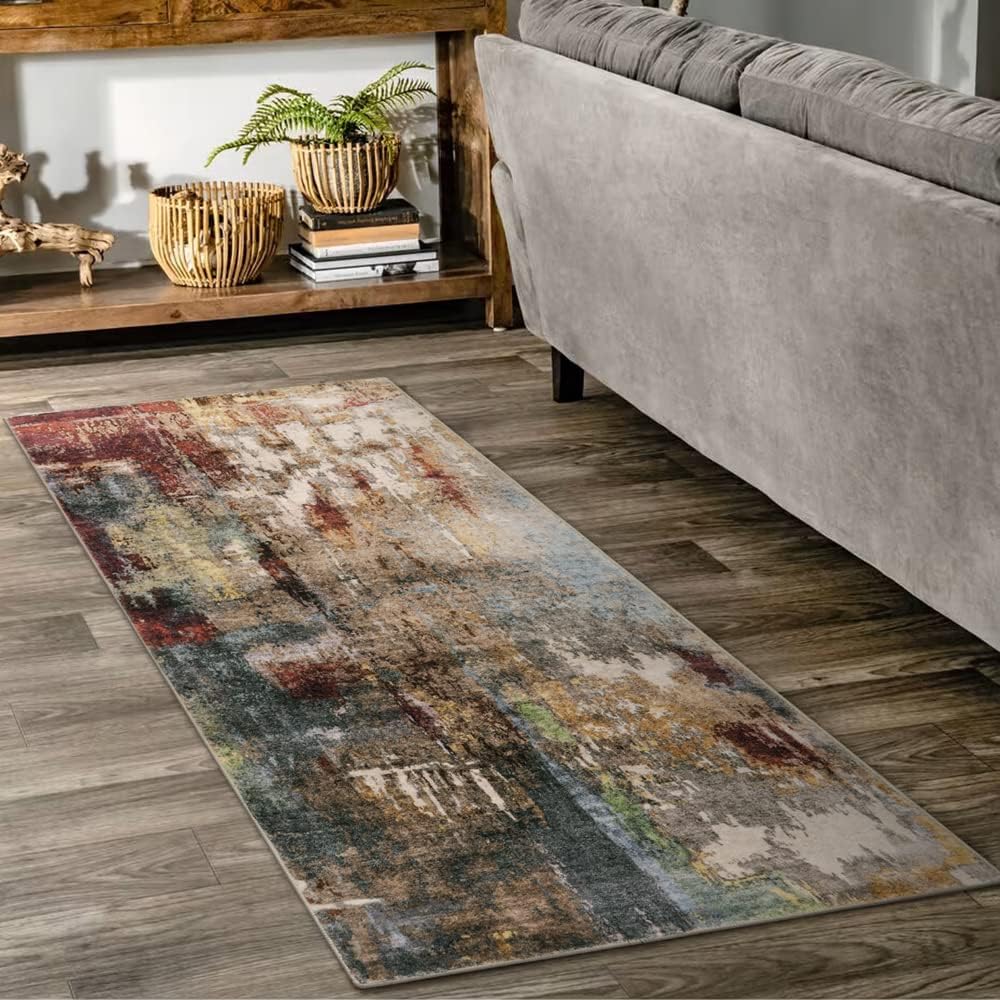 Lahome Modern Abstract Living Room Rug 8x10, Washable 8x10 Area Rugs for Bedroom Stain Resistant Non Slip, Large Red Soft Indoor Carpet for Dining Room Table Home Decor