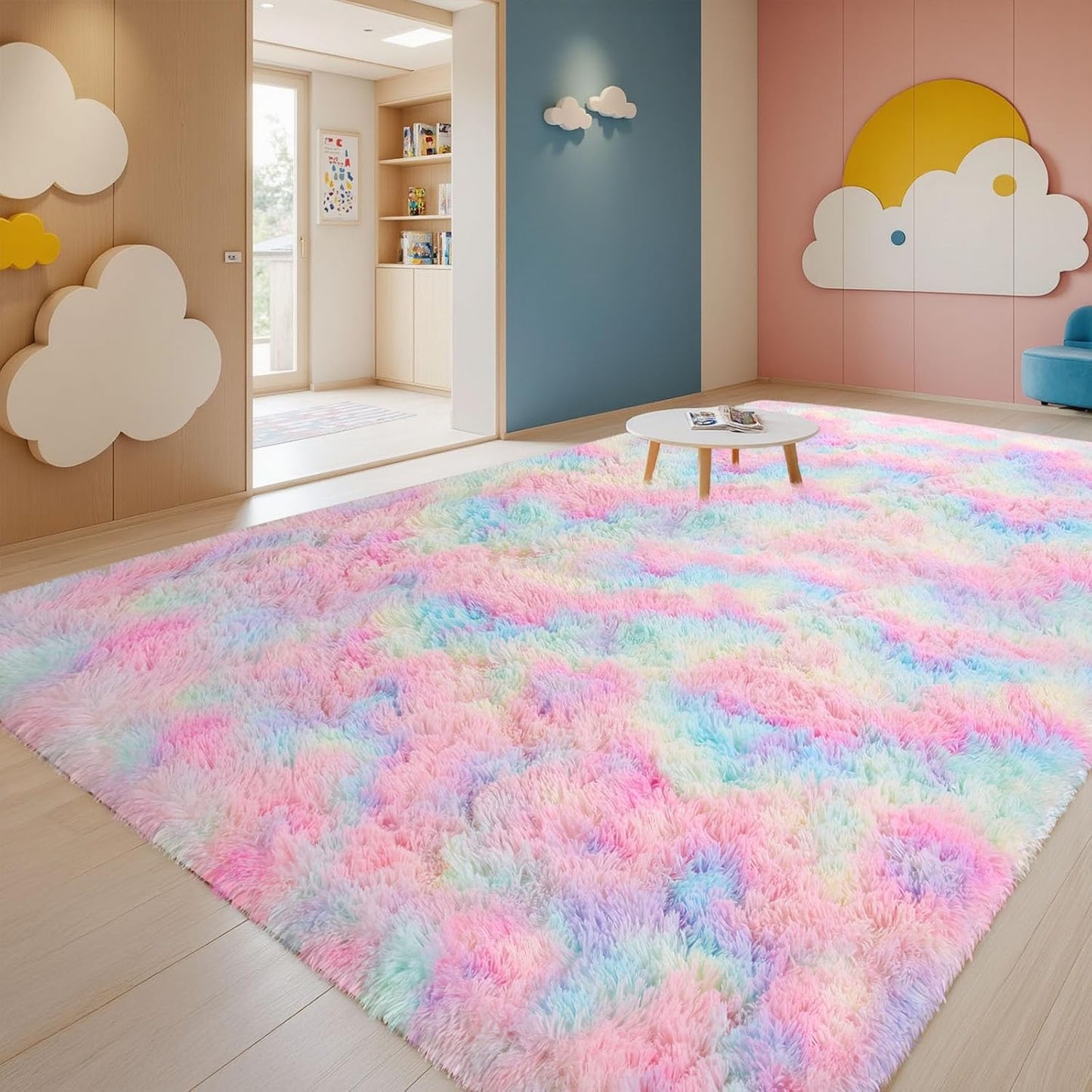 Sour Lemon 10x14 Area Rugs for Bedroom, Fluffy Rugs for Living Room, Large Area Rug Shag Shaggy Carpet Soft Plush Furry Bedside Rug, Machine Washable Area Rugs for Kids Girls Boys Home Decor Anti Slip