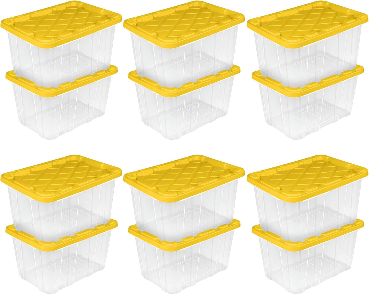 Sterilite 6-Pack Industrial Tote, Plastic Storage Container Bins with Lids, 27 Gallon - Heavy-Duty Organizing Containers for Closet, Bathroom, and Office