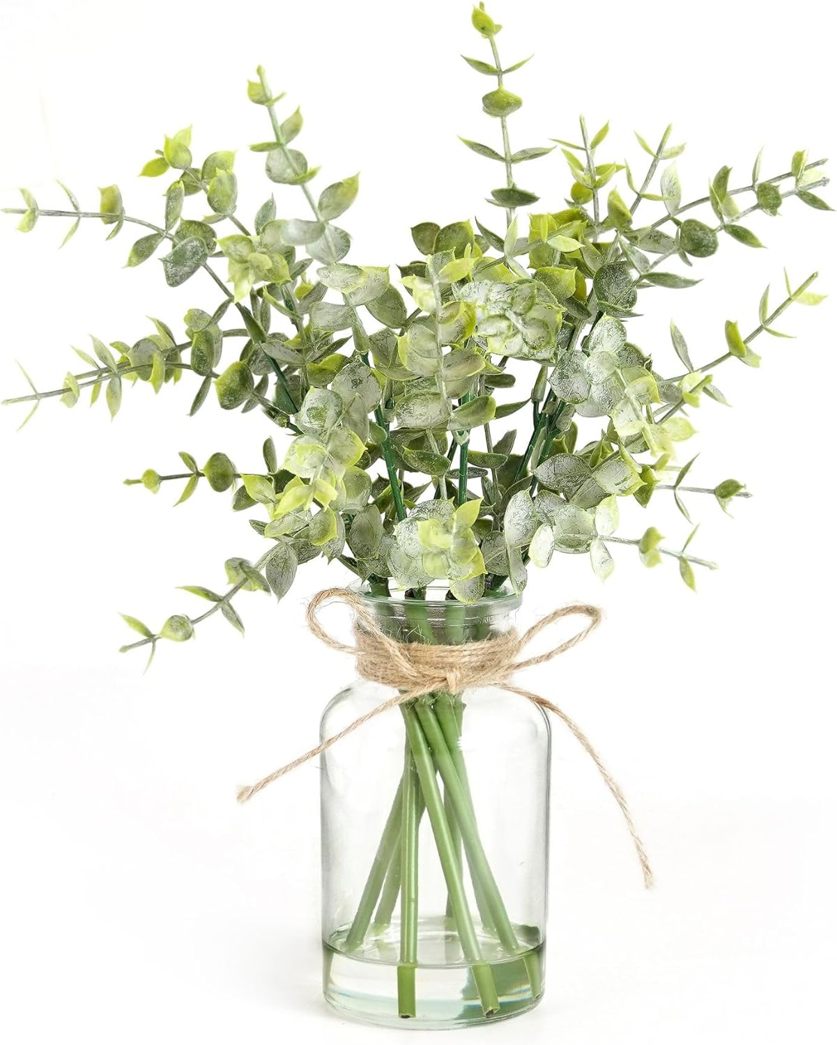 Artificial Eucalyptus Stems in Glass Vase with Faux Water,3Pcs Fake Plant with Double-Sided Green Leaves for Centerpiece(Double-Sided Green Eucalyptus)