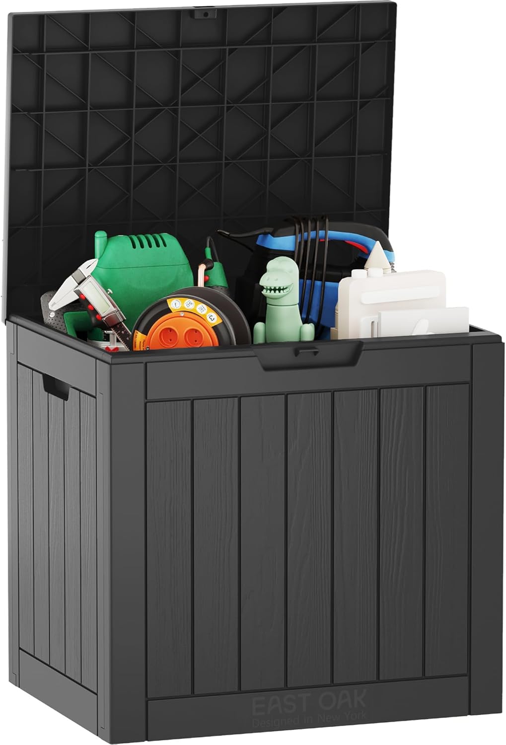 EAST OAK Outdoor Storage Box, 31 Gallon Deck Box Indoor and Outdoor Use, Waterproof Resin Storage Bin for Package Delivery, Patio Cushions, Gardening Tools, Lockable, UV Resistant, Grey