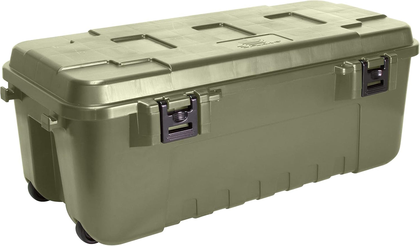 Plano Sportsman Trunk with Wheels, Black, 108-Quart, Lockable Storage Box, Rolling Sportsman Trunk, Hunting Gear and Ammunition Bin, Heavy-Duty Containers for Camping, Large