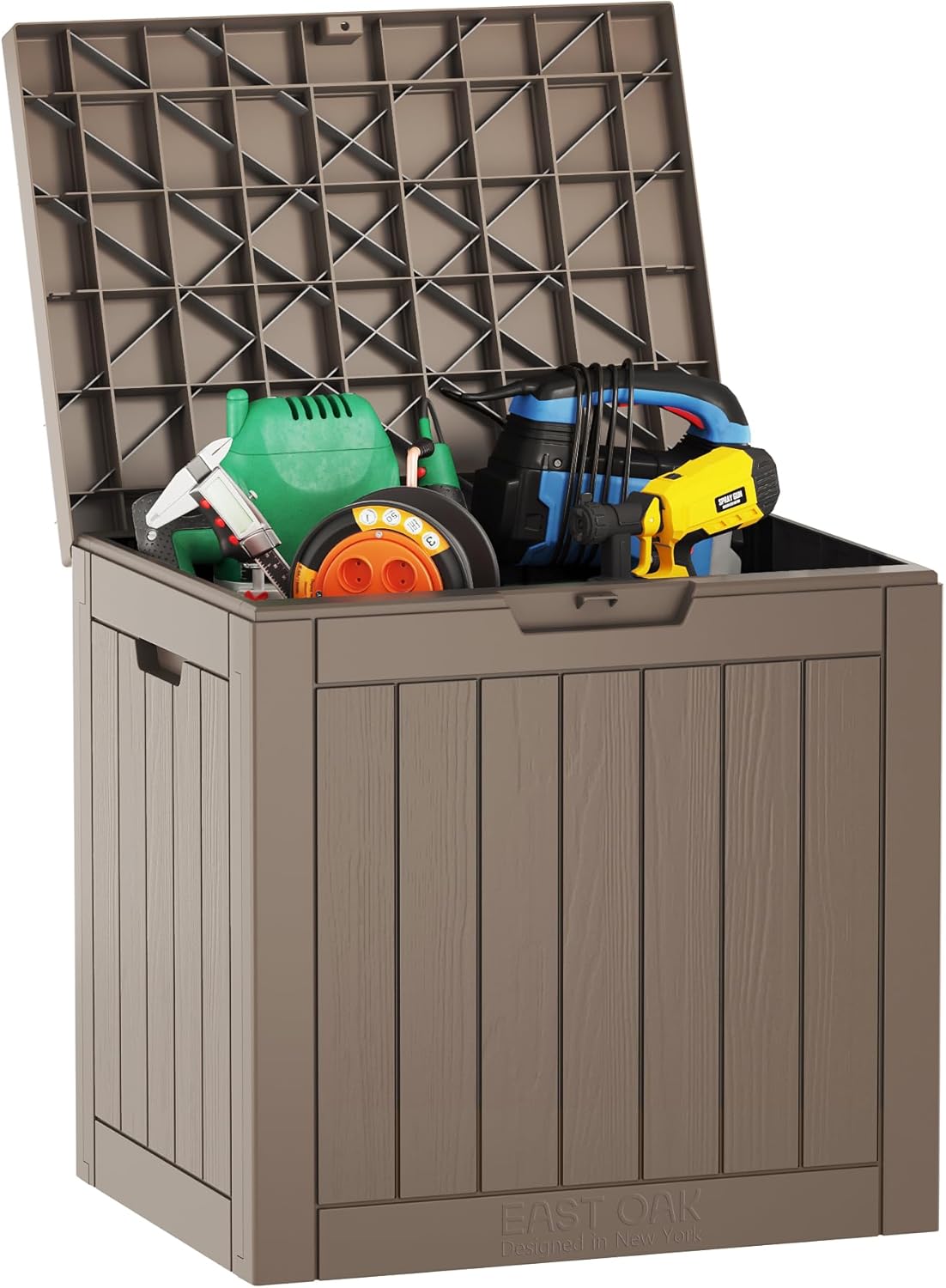 EAST OAK Outdoor Storage Box, 31 Gallon Deck Box Indoor and Outdoor Use, Waterproof Resin Storage Bin for Package Delivery, Patio Cushions, Gardening Tools, Lockable, UV Resistant, Grey