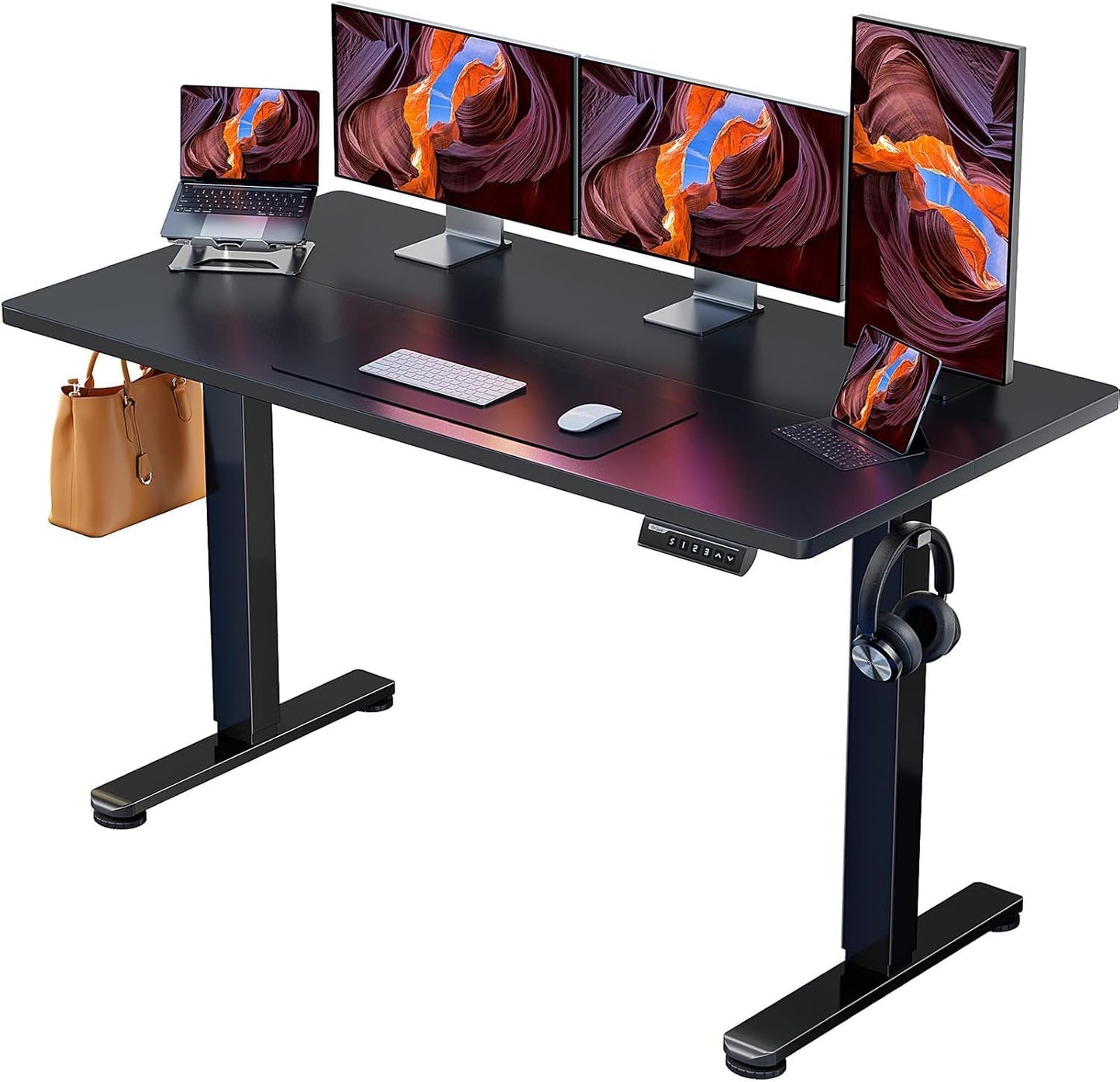 ErGear Height Adjustable Electric Standing Desk, 47.2 x 23.6 Inches Sit Stand up Desk, Memory Computer Home Office Desk with Two-Piece Desktop (Black)