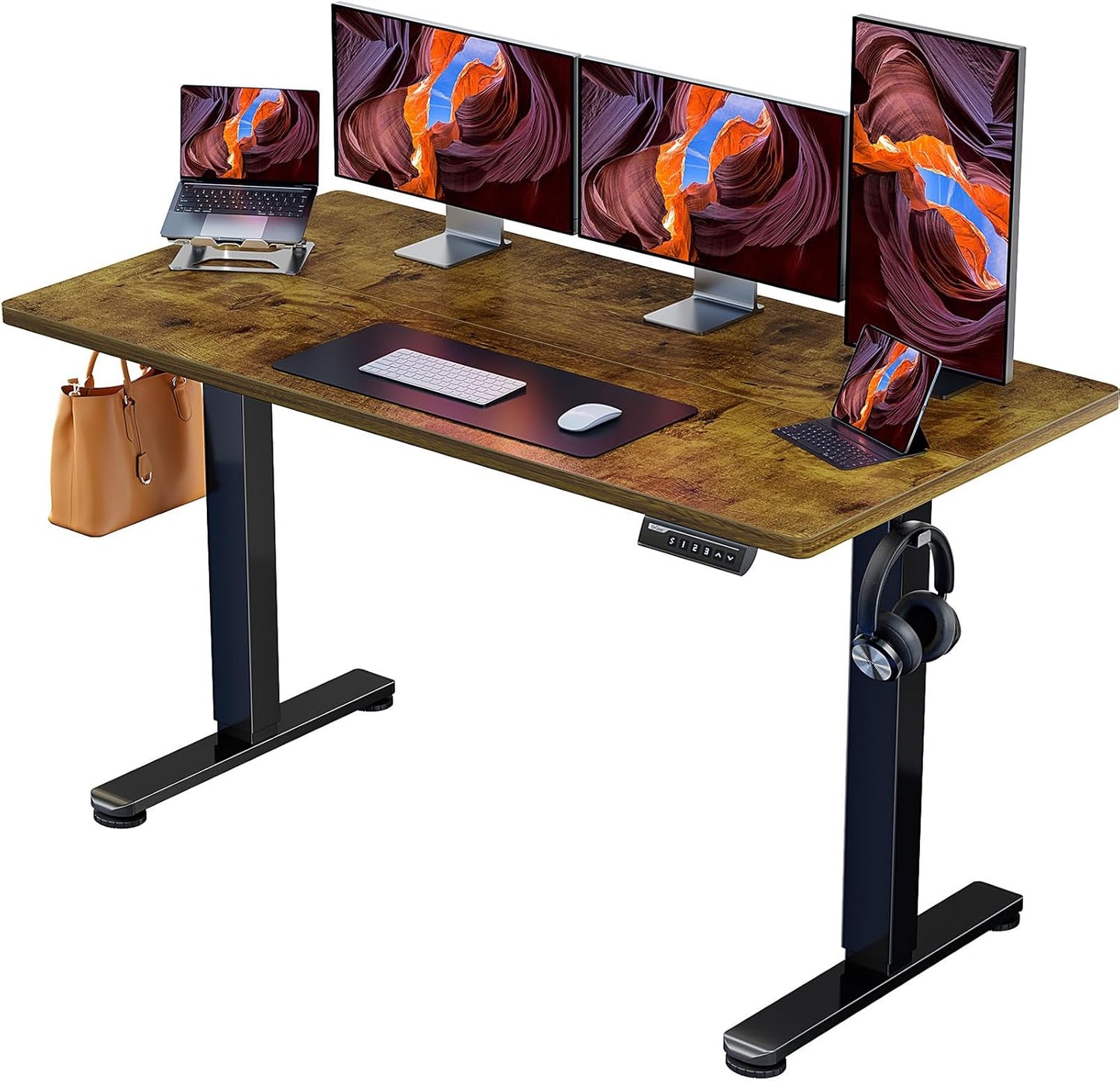 ErGear Height Adjustable Electric Standing Desk, 47.2 x 23.6 Inches Sit Stand up Desk, Memory Computer Home Office Desk with Two-Piece Desktop (Black)