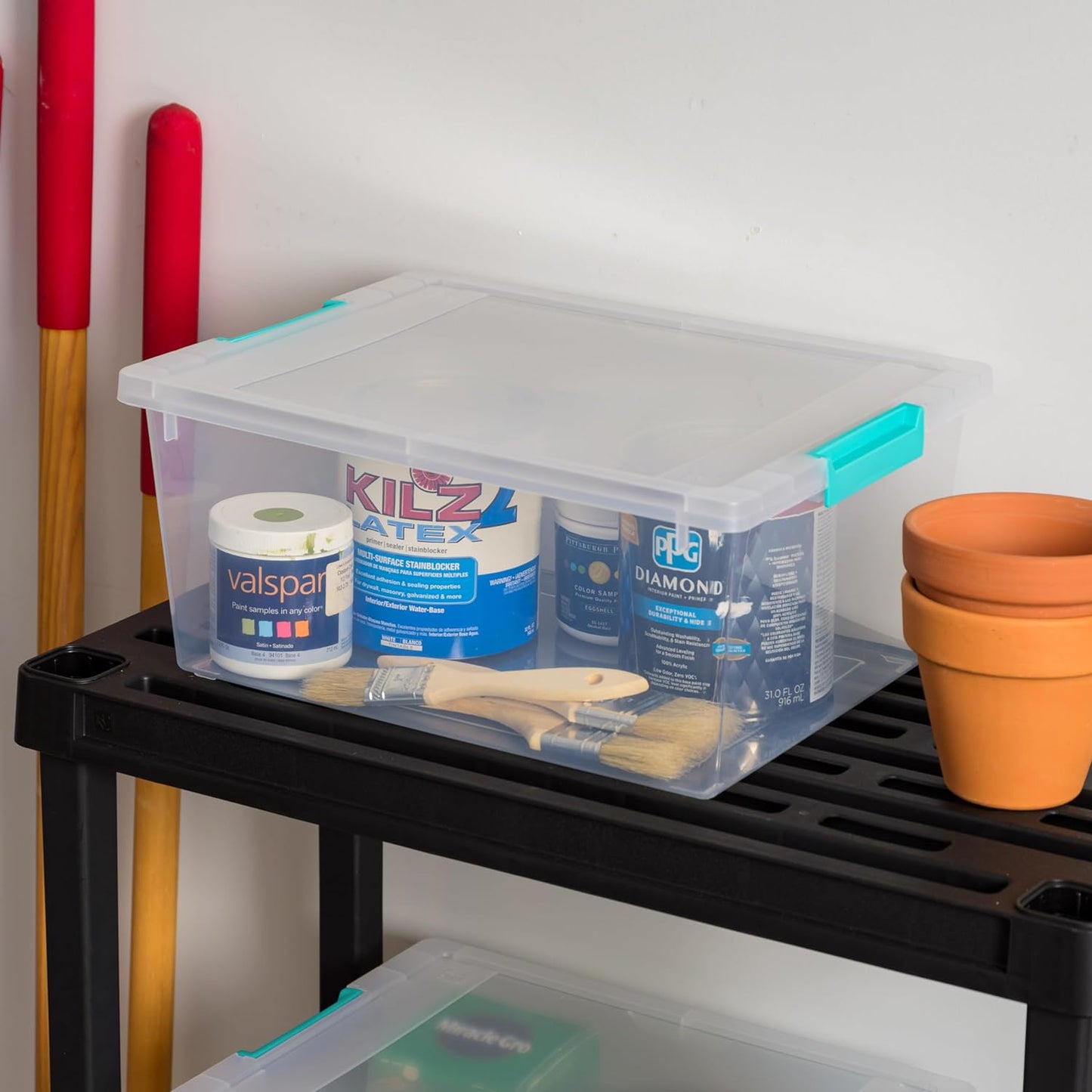 IRIS USA 12 Qt. Plastic Storage Bins Containers with Lids, 4 Pack, Sensory Bin, Craft Storage, Craft Organizers and Storage, Organizing Container for Home, Office and Art Supplies, Stackable, Clear