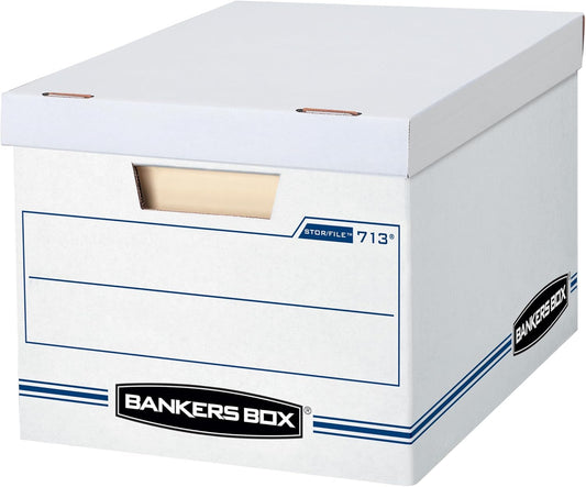 Bankers Box 6 Pack (0071303) STOR/FILE Basic Duty File Storage Boxes, Standard Assembly, Lift-off Lid, Letter/Legal, White/Blue