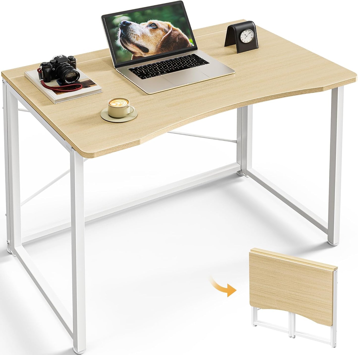 Huuger Folding Desk for Small Spaces, 39.3 Inch Foldable Computer Table, for Home Office, Study, Bedroom, Dorm, Space Saving, Small Writing Work Office Computer Desk, Easy to Fold, Oak