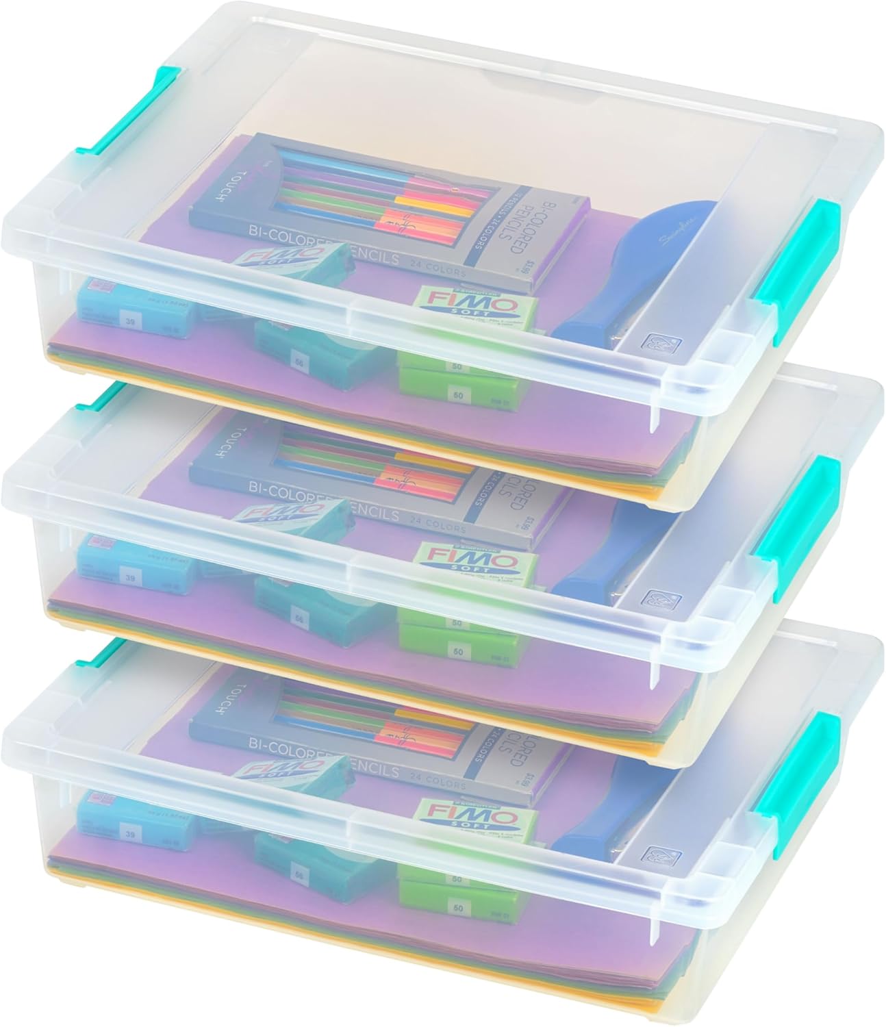 IRIS USA 6 Qt. Plastic Storage Bins Containers with Lids, 4 Pack, Sensory Bin, Craft Storage, Craft Organizers and Storage, Organizing Container for Home, Office and Art Supplies, Stackable, Clear