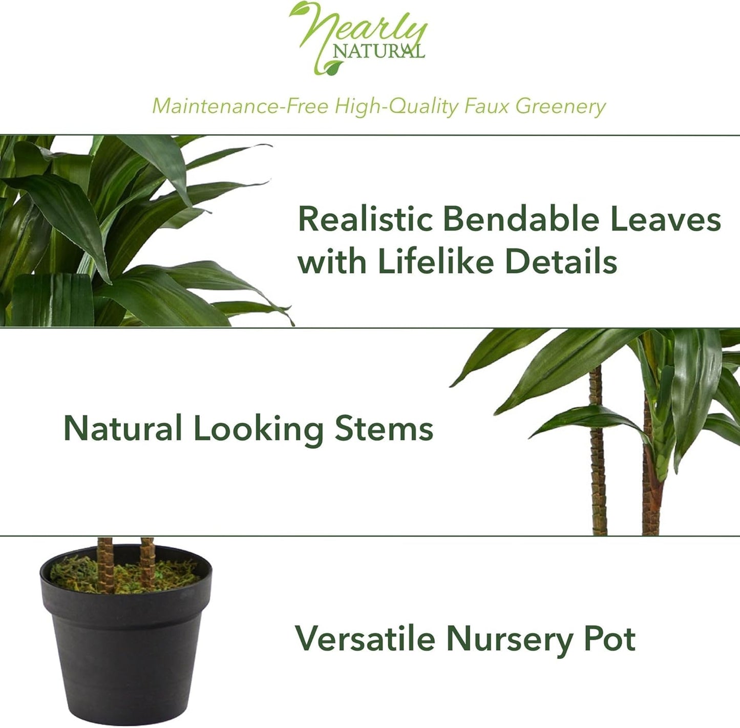 Nearly Natural 48in Dracaena Silk Plant (Real Touch) Green