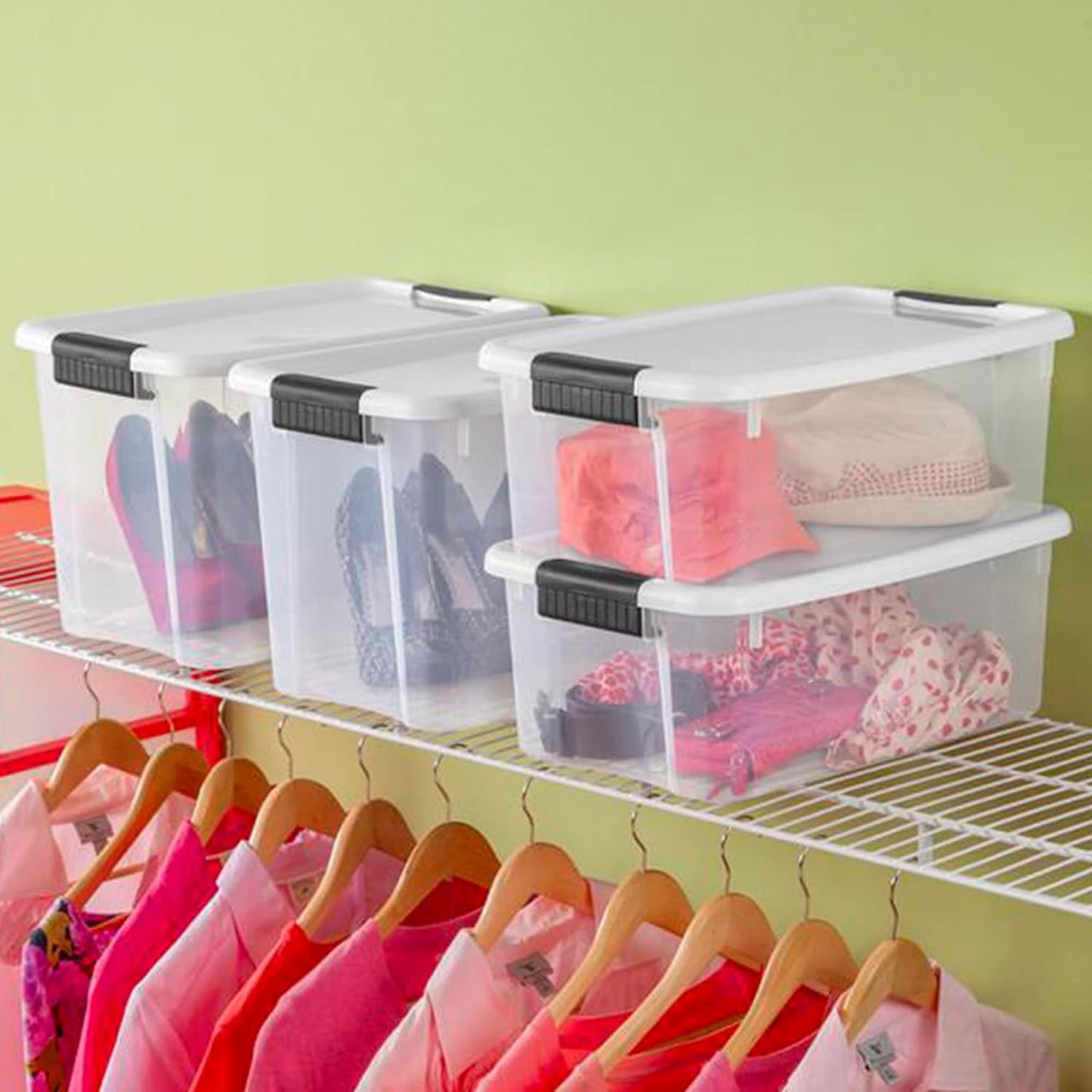 Sterilite 6-Pack Stackable Storage Bin with Lid, Clear Plastic Design, 30 Quart