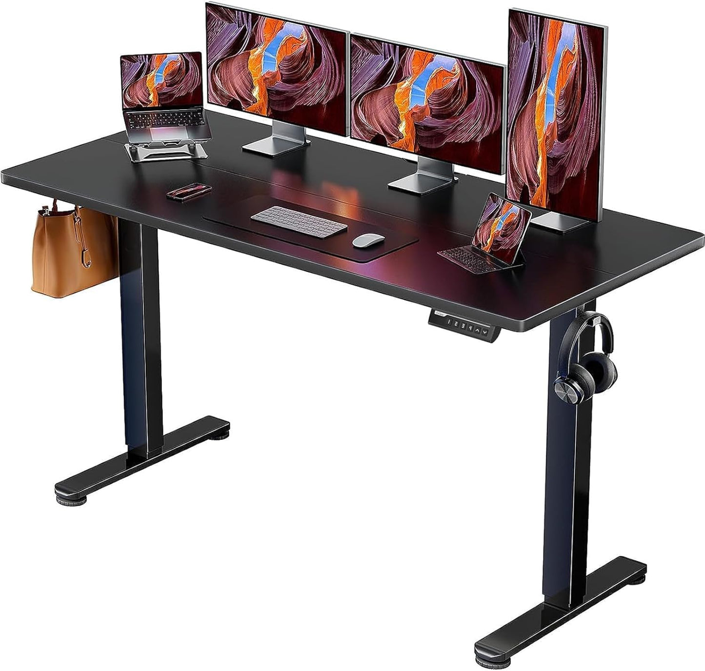 ErGear Height Adjustable Electric Standing Desk, 47.2 x 23.6 Inches Sit Stand up Desk, Memory Computer Home Office Desk with Two-Piece Desktop (Black)