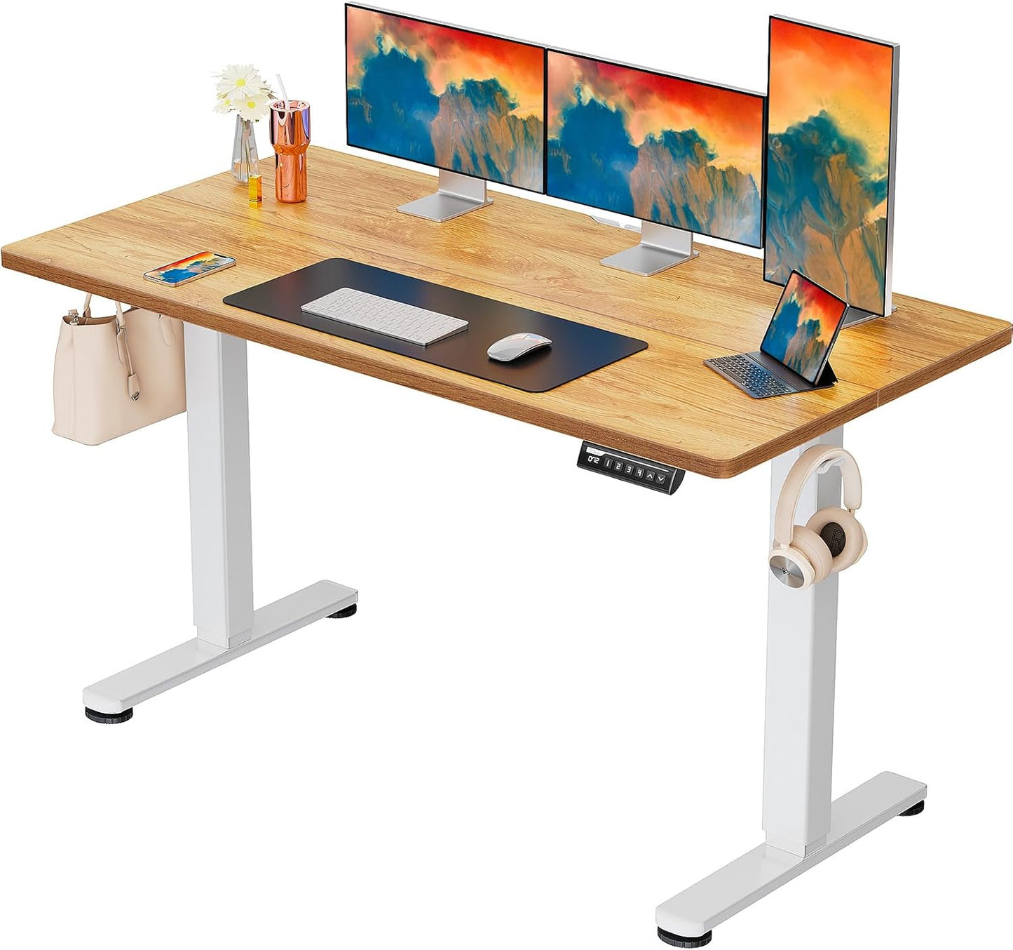 ErGear Height Adjustable Electric Standing Desk, 47.2 x 23.6 Inches Sit Stand up Desk, Memory Computer Home Office Desk with Two-Piece Desktop (Black)
