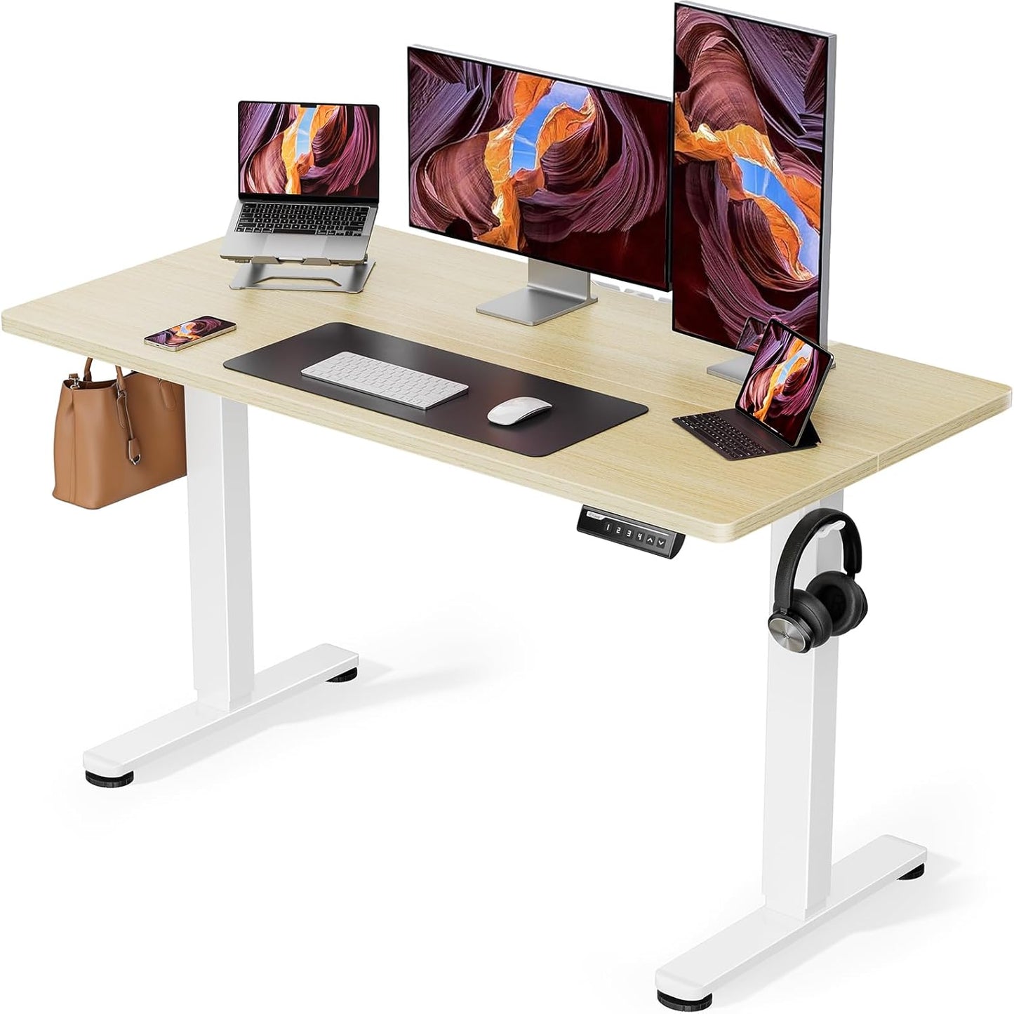 ErGear Height Adjustable Electric Standing Desk, 47.2 x 23.6 Inches Sit Stand up Desk, Memory Computer Home Office Desk with Two-Piece Desktop (Black)