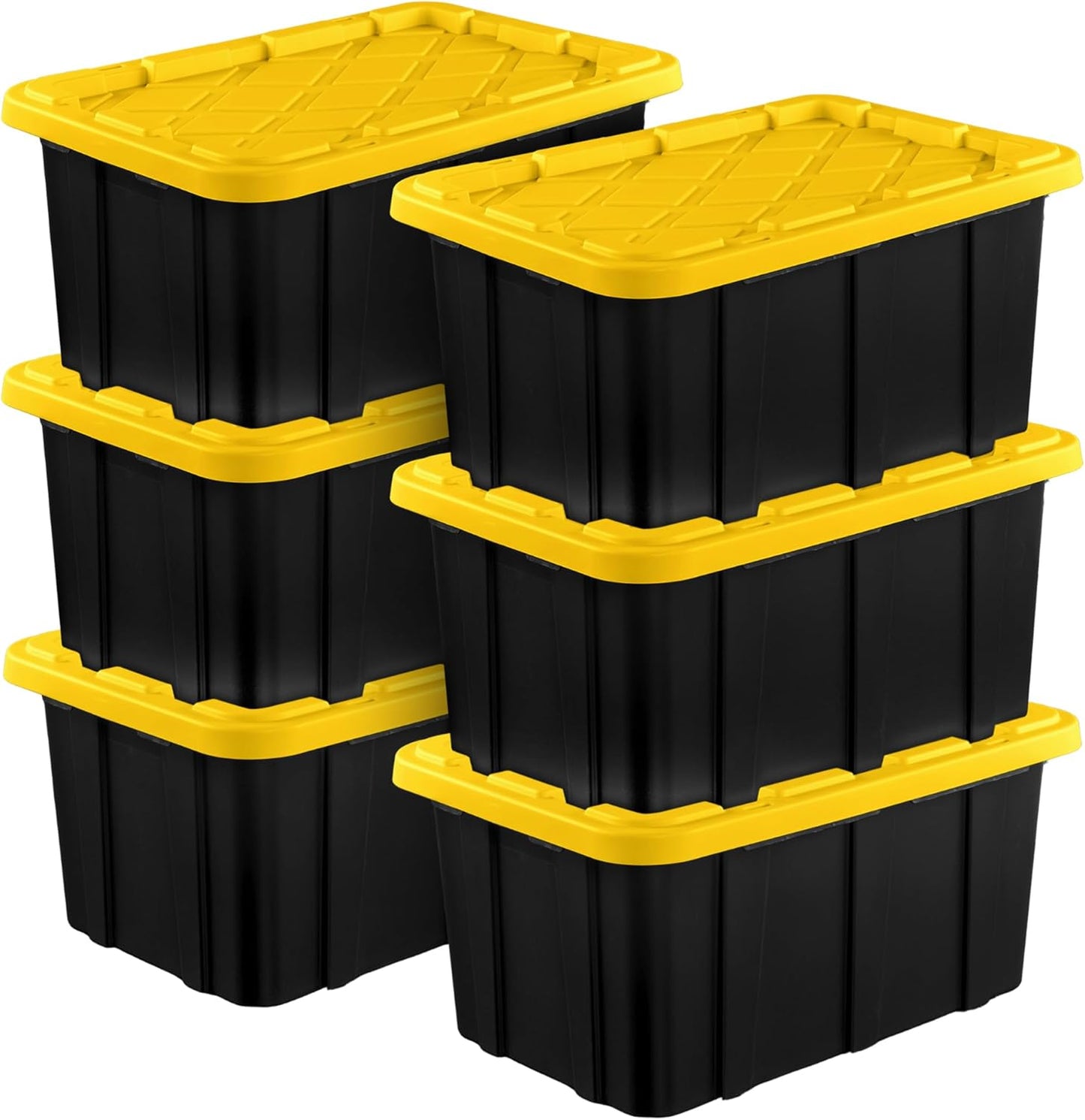 Sterilite 6-Pack Industrial Tote, Plastic Storage Container Bins with Lids, 27 Gallon - Heavy-Duty Organizing Containers for Closet, Bathroom, and Office
