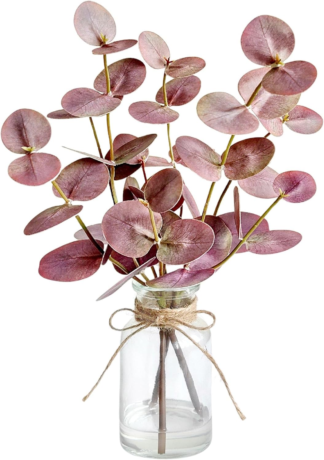 Artificial Eucalyptus Stems in Glass Vase with Faux Water,3Pcs Fake Plant with Double-Sided Green Leaves for Centerpiece(Double-Sided Green Eucalyptus)