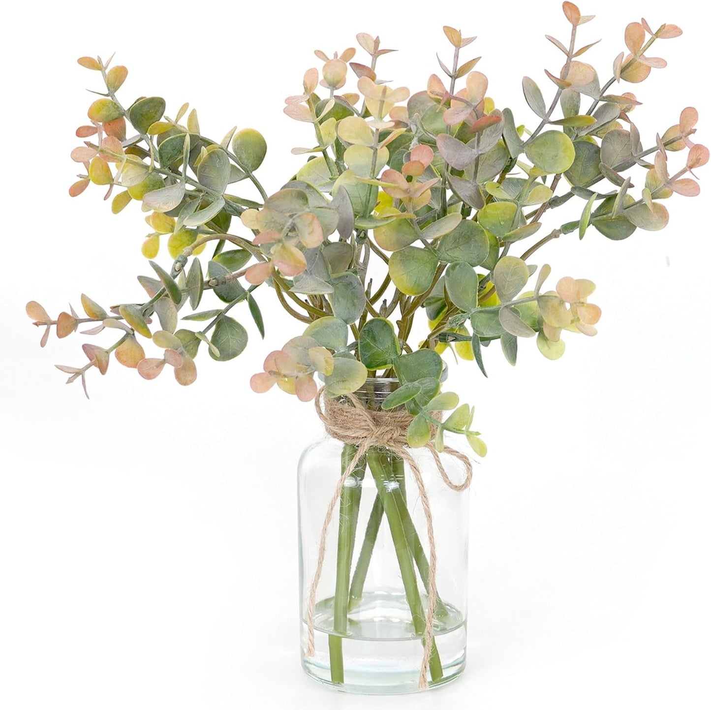 Artificial Eucalyptus Stems in Glass Vase with Faux Water,3Pcs Fake Plant with Double-Sided Green Leaves for Centerpiece(Double-Sided Green Eucalyptus)