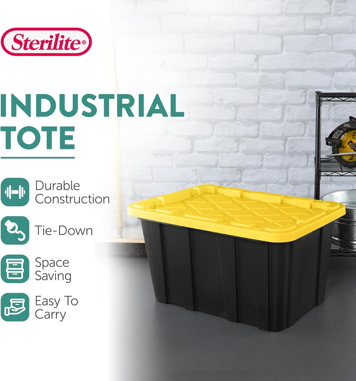 Sterilite 6-Pack Industrial Tote, Plastic Storage Container Bins with Lids, 27 Gallon - Heavy-Duty Organizing Containers for Closet, Bathroom, and Office