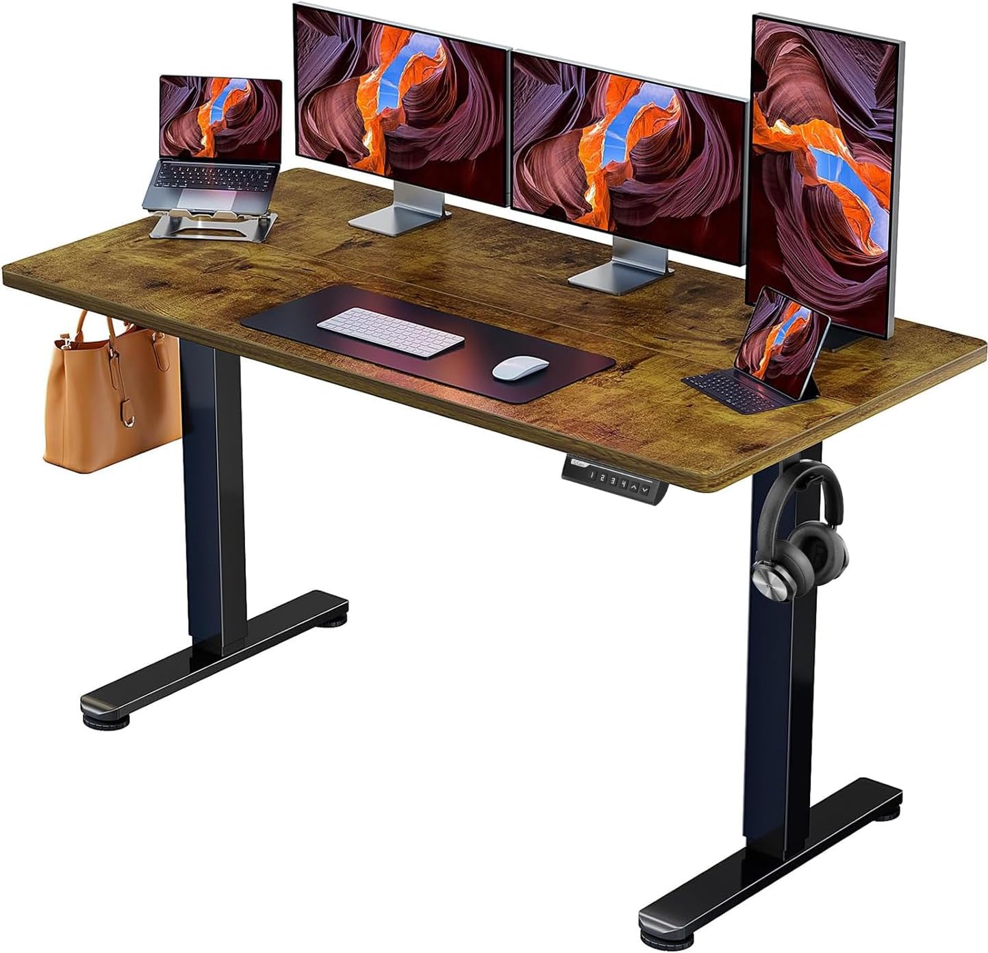 ErGear Height Adjustable Electric Standing Desk, 47.2 x 23.6 Inches Sit Stand up Desk, Memory Computer Home Office Desk with Two-Piece Desktop (Black)