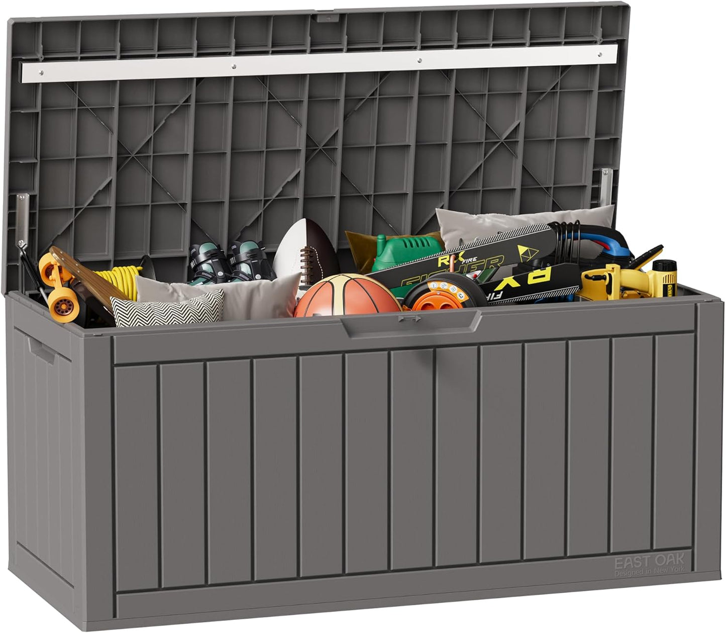 EAST OAK Outdoor Storage Box, 31 Gallon Deck Box Indoor and Outdoor Use, Waterproof Resin Storage Bin for Package Delivery, Patio Cushions, Gardening Tools, Lockable, UV Resistant, Grey