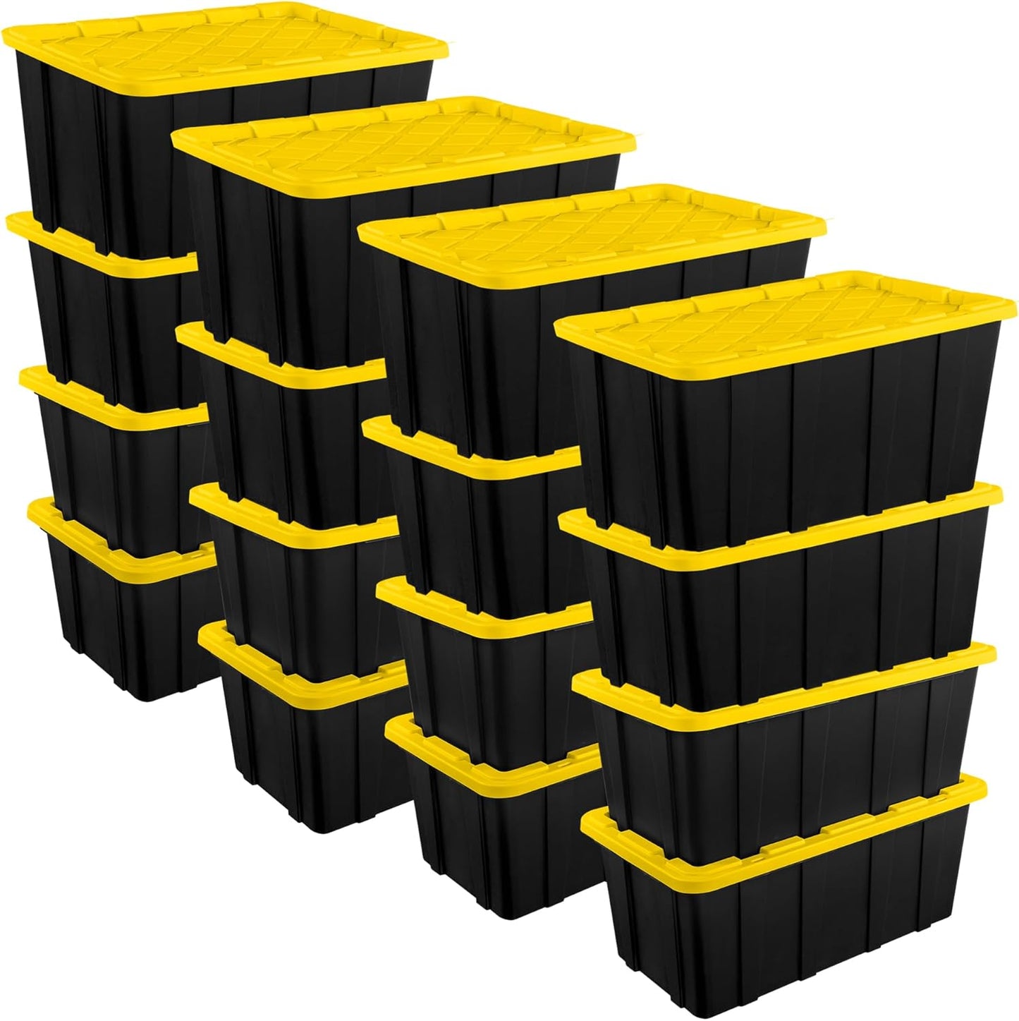 Sterilite 6-Pack Industrial Tote, Plastic Storage Container Bins with Lids, 27 Gallon - Heavy-Duty Organizing Containers for Closet, Bathroom, and Office