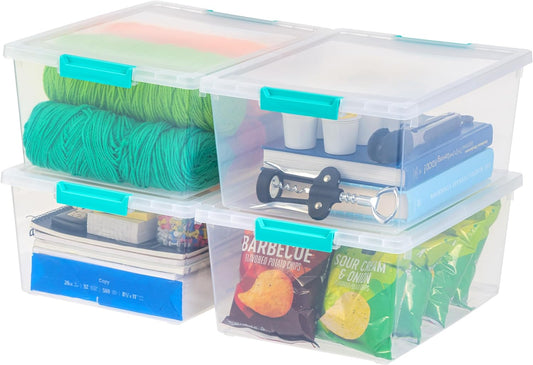 IRIS USA 12 Qt. Plastic Storage Bins Containers with Lids, 4 Pack, Sensory Bin, Craft Storage, Craft Organizers and Storage, Organizing Container for Home, Office and Art Supplies, Stackable, Clear