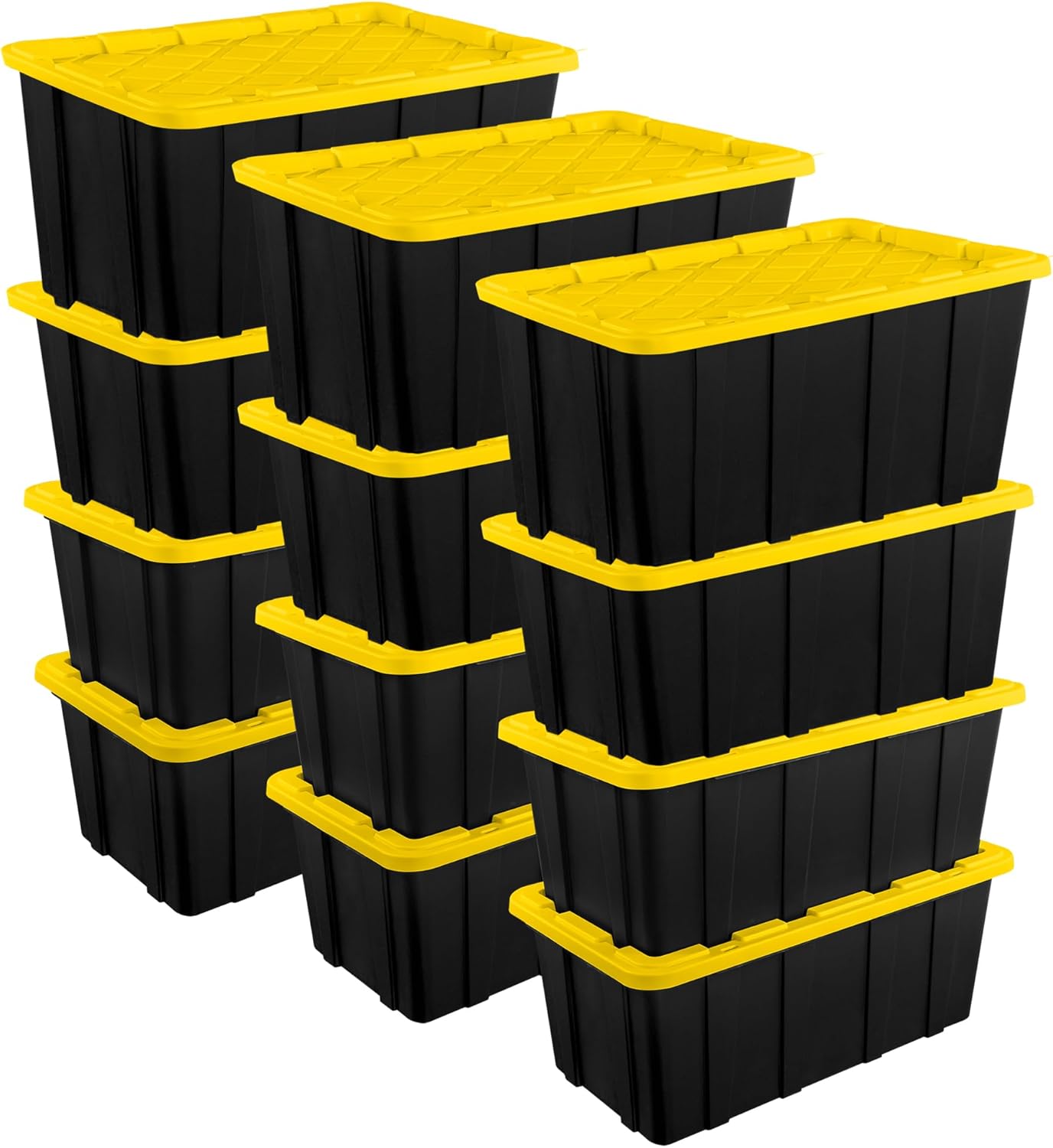 Sterilite 6-Pack Industrial Tote, Plastic Storage Container Bins with Lids, 27 Gallon - Heavy-Duty Organizing Containers for Closet, Bathroom, and Office