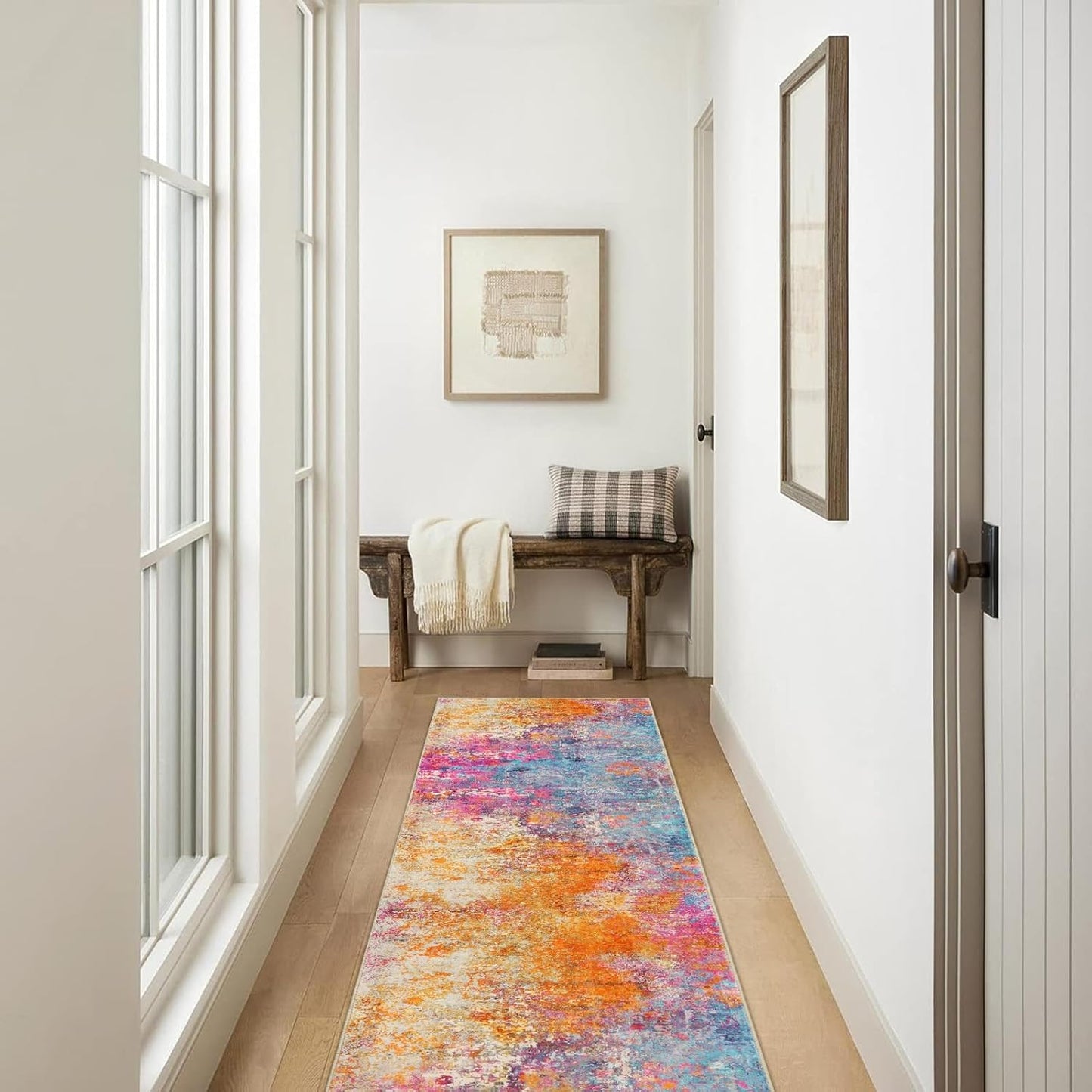 Lahome Modern Abstract Living Room Rug 8x10, Washable 8x10 Area Rugs for Bedroom Stain Resistant Non Slip, Large Red Soft Indoor Carpet for Dining Room Table Home Decor