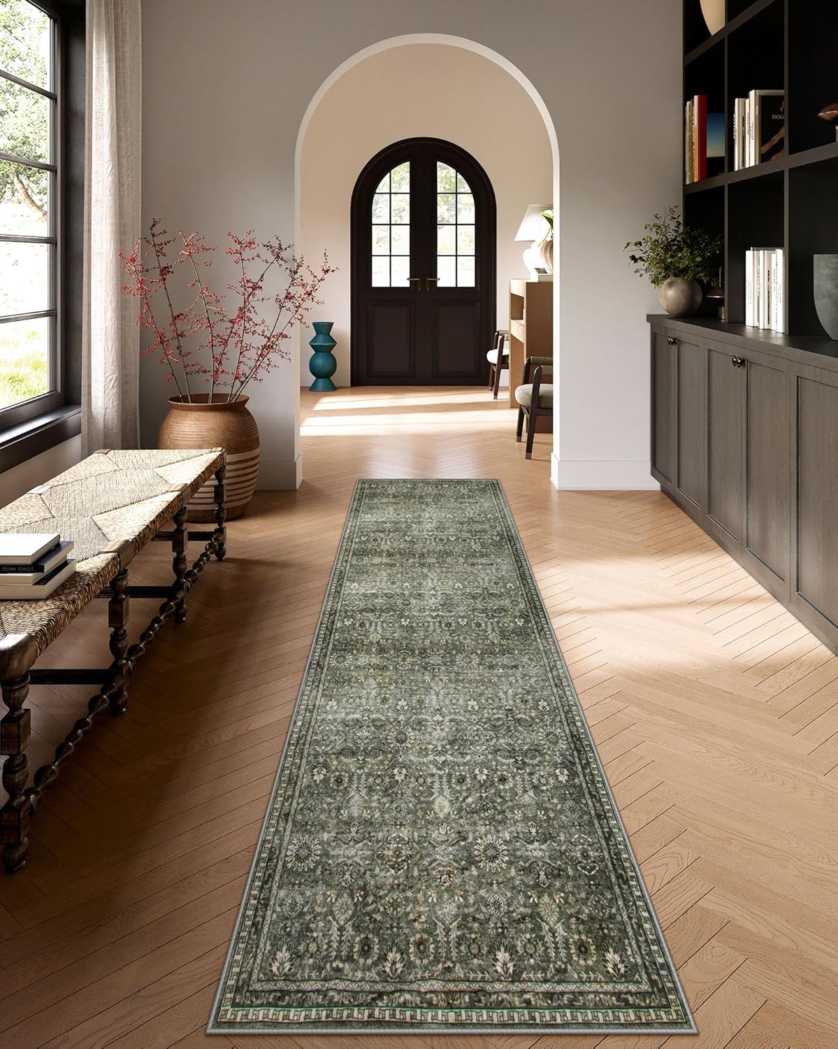 Lahome Green 8x10 Rugs for Living Room, Boho Washable Area Rugs for Bedroom, Rubber Backed Non Slip Floor Carpets for Dining Room Home Apartment, Dark Olive Green